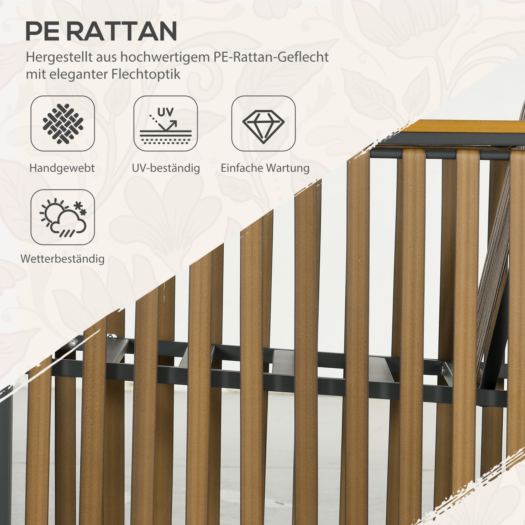 Gartengarnitur, 3-teilig, inkl, Sitzkissen, Holzdekor, rostfreier Metallrahmen, Grau