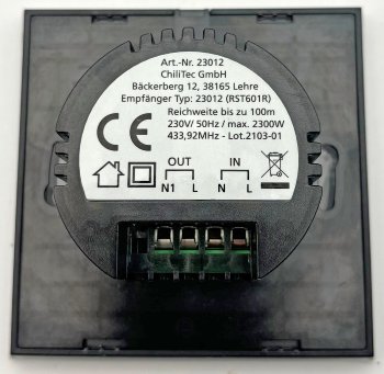 Funk-Wandschalter für "Pilota Casa" / IP20, 230V, 2300W, Touch-Bedienung