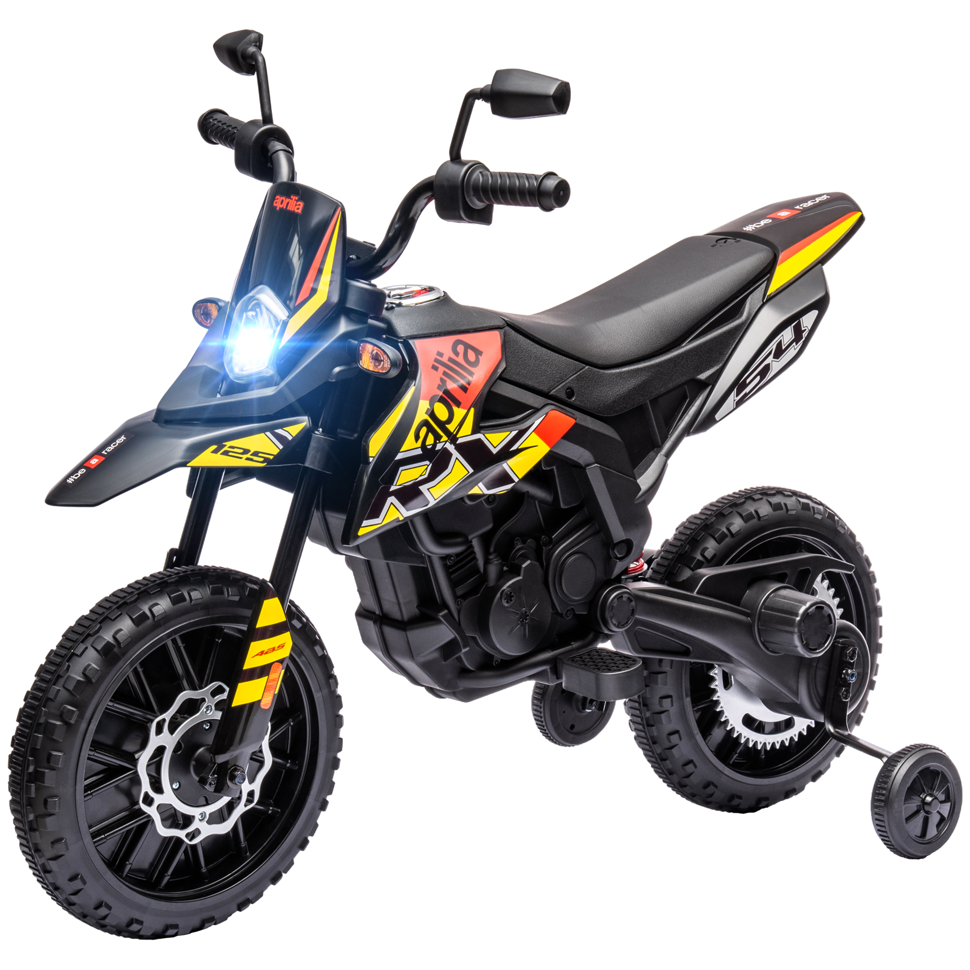 12V Kinder-Motorrad mit Stützrädern, LED-Lichtern, Musik, USB, Elektro-Motorrad für Jungen und Mädchen, Gelb