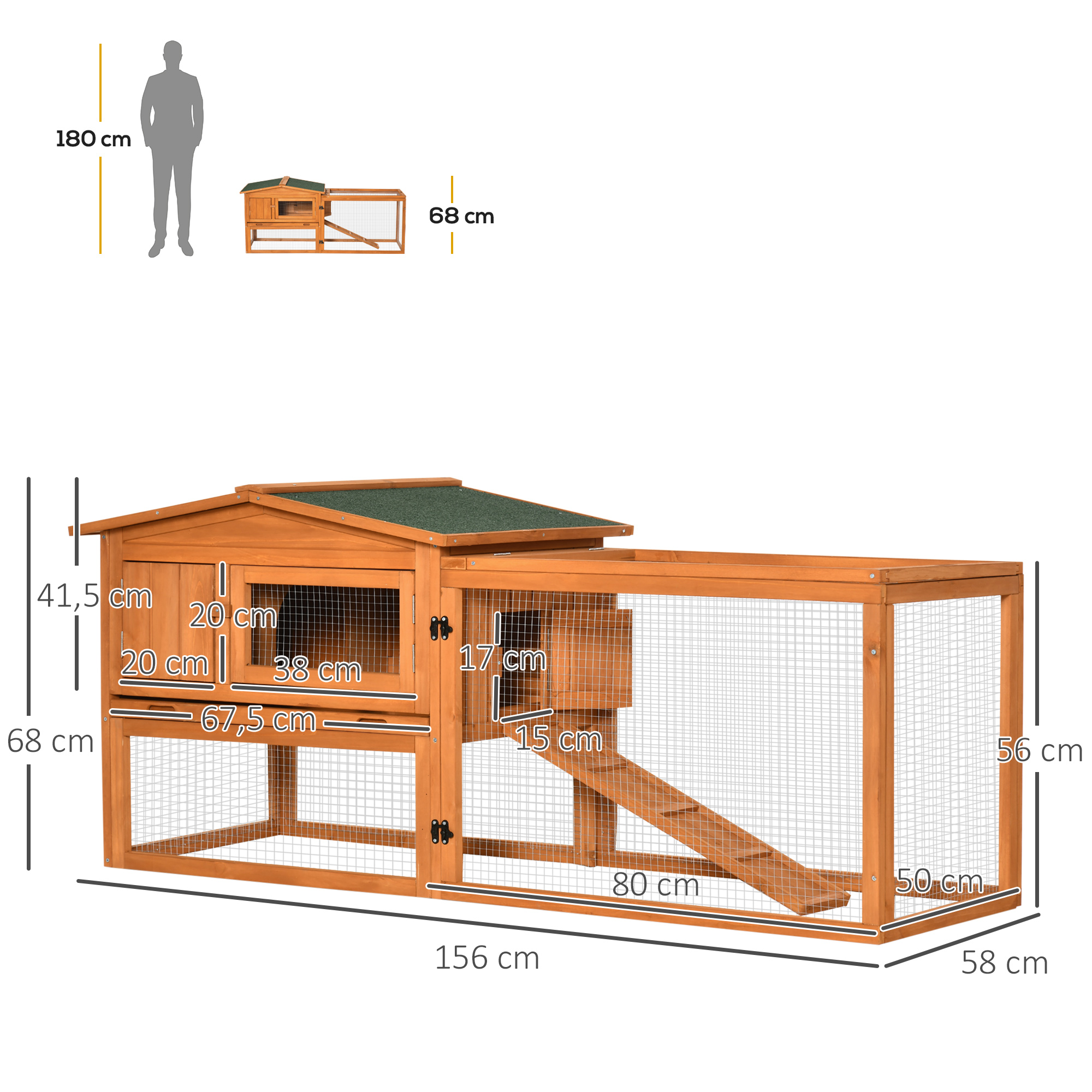 Kleintierstall Kleintierkäfig Kleintierhaus mit Asphaltdach Tannenholz Orange