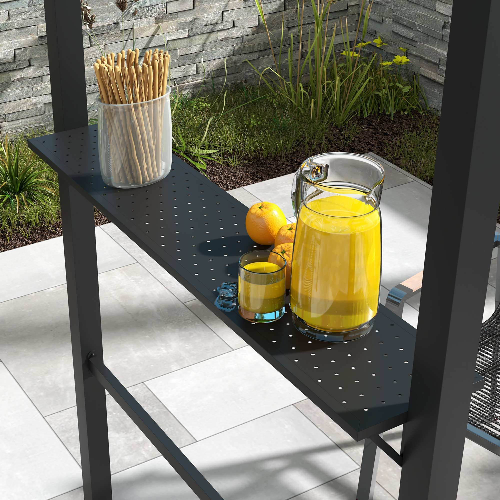 Grillpavillon, 2 Seitenablagen, Haken, Stahlrahmen, 1,1 x 2,3m, Khaki