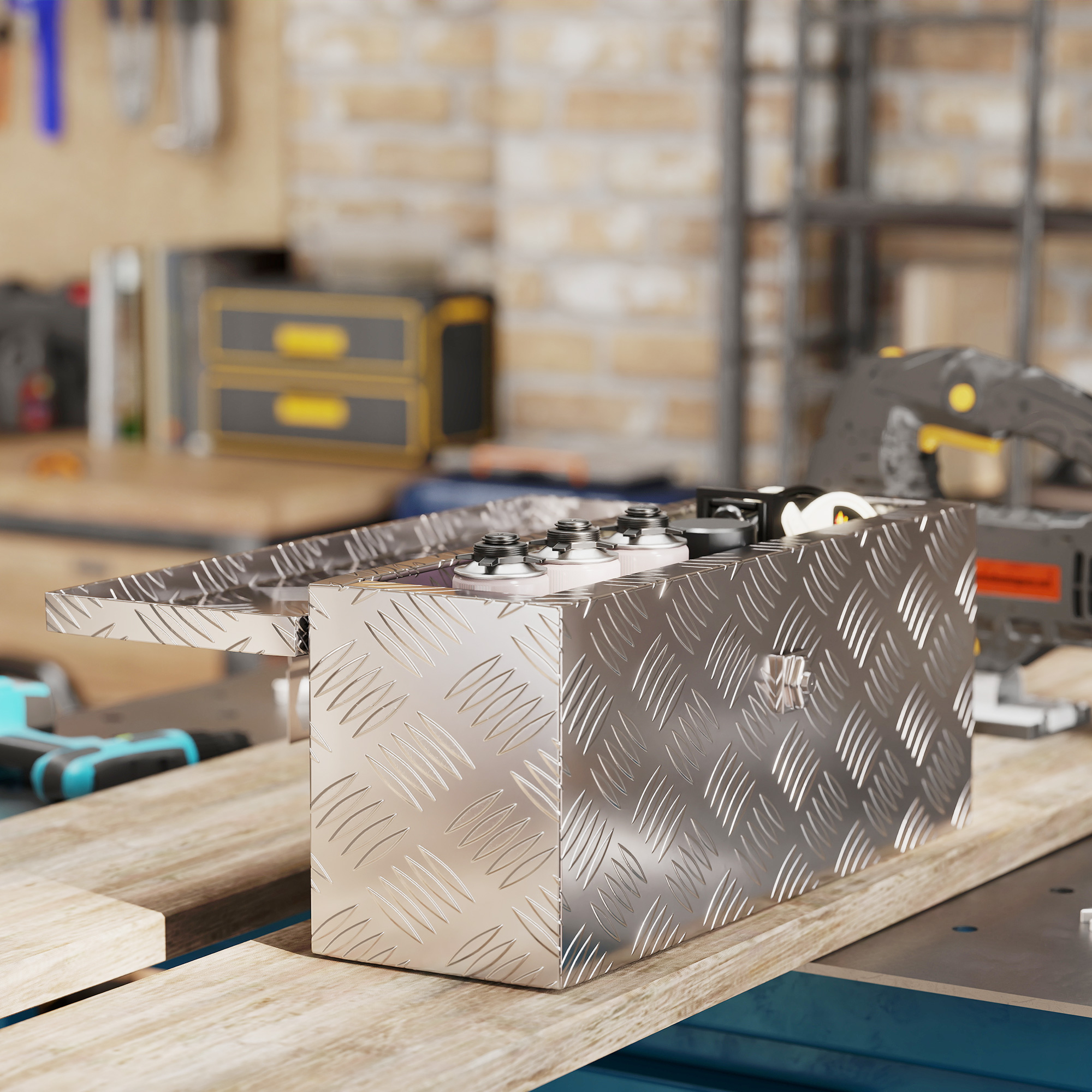 Gerätekasten Aufbewahrungskiste aus Aluminium mit Schloss und Schlüsseln 50 x 15,5 x 20,5 cm