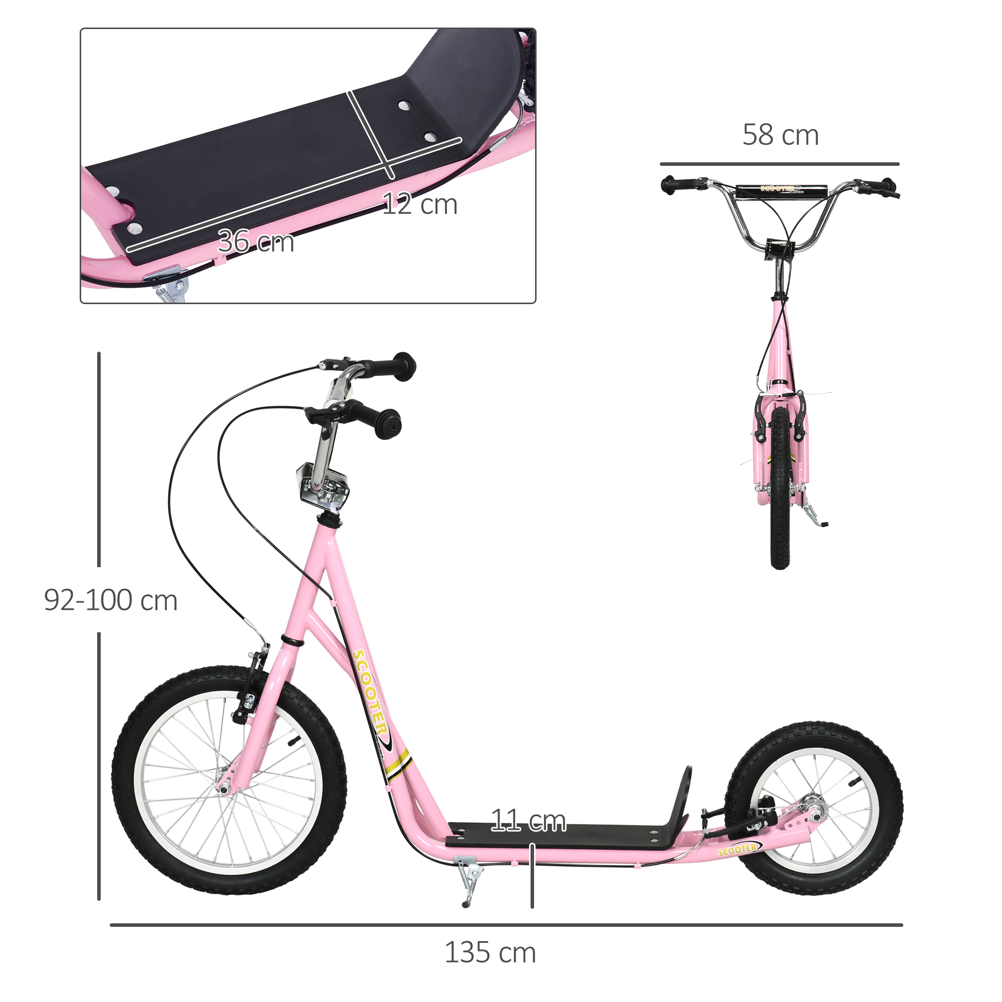 Roller Kinderroller mit Luftreifen Handbremse, 16 Zoll Tretroller Höhenverstellbar Kickscooter für Jungen und Mädchen ab 5 Jahre Kickboard Cityroller Kinder Scooter Rosa
