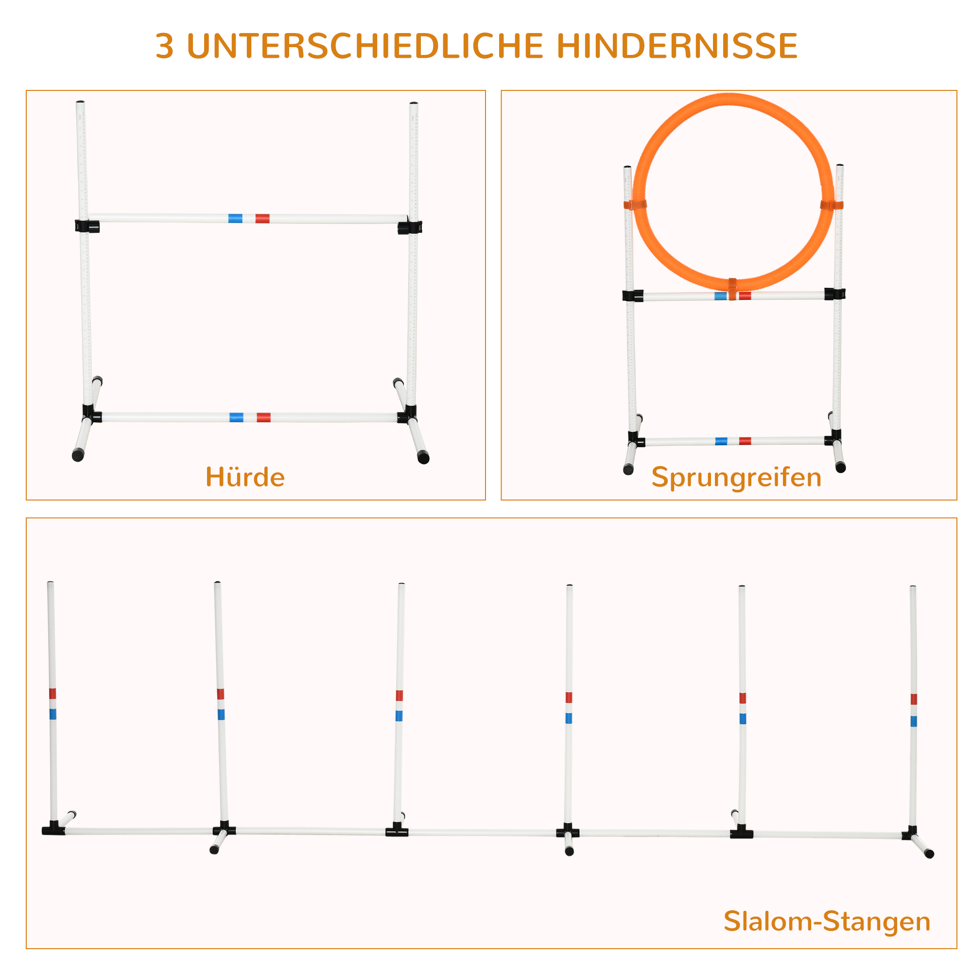 3-tlg. Hunde Agility Set Training für Haustiere Hundetrainigsset Inklusive Tasche Leicht zu tragen Kunststoff Weiß+Gelb