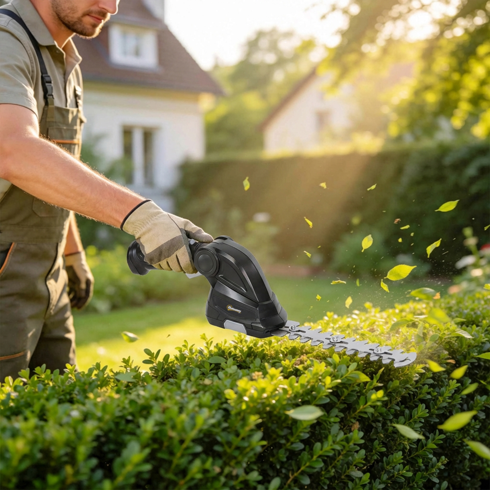 2-in-1 Elektrischer Hecken & Strauchschere mit 2 x 7,2V Wiederaufladbaren 2,0 Ah Akku, 2 Austauschbaren Klingen Schwarz