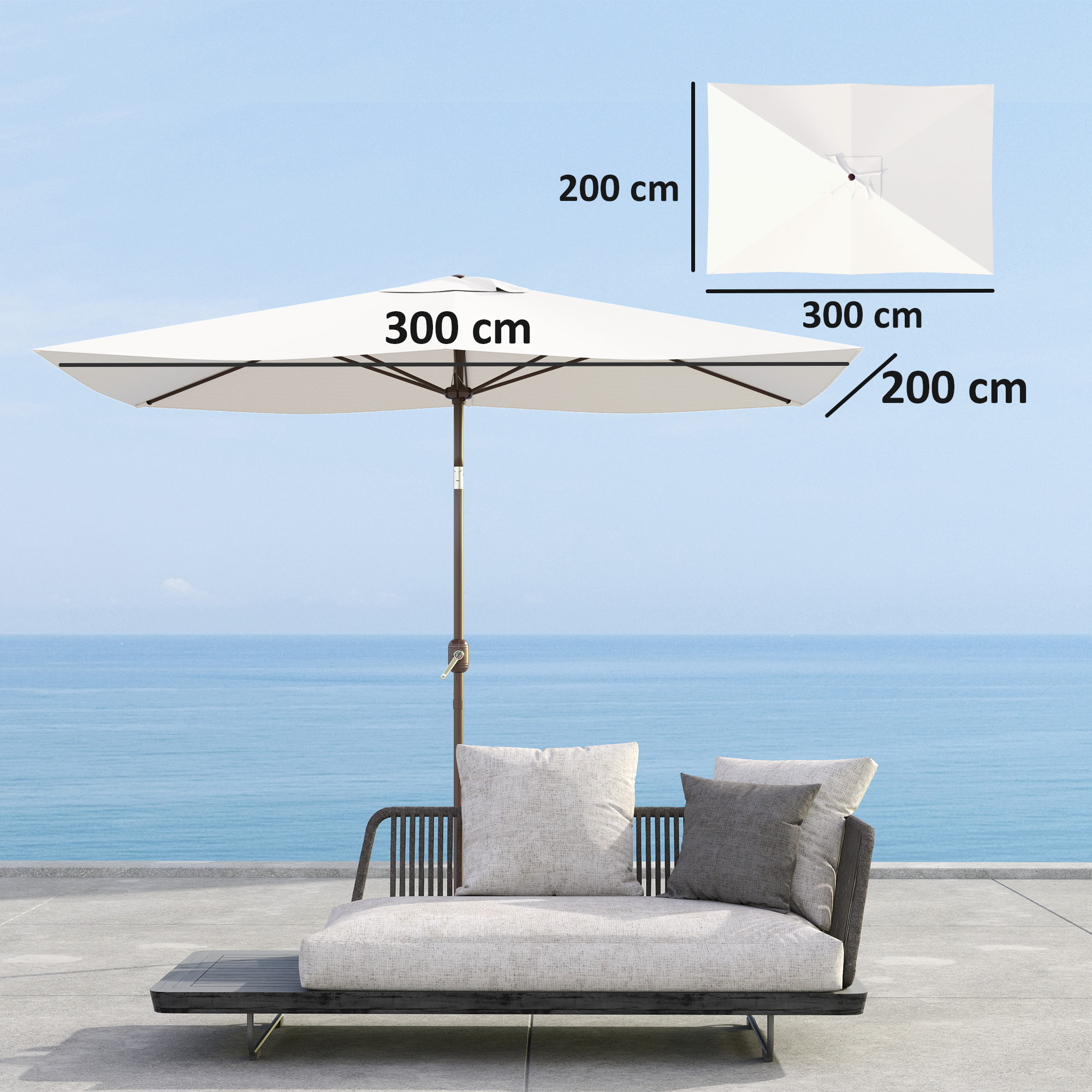 Sonnenschirm Ersatzbezug 2 x 3 m 6 Streben UV50+ & Wasserdicht Terrassenschirm Bespannung