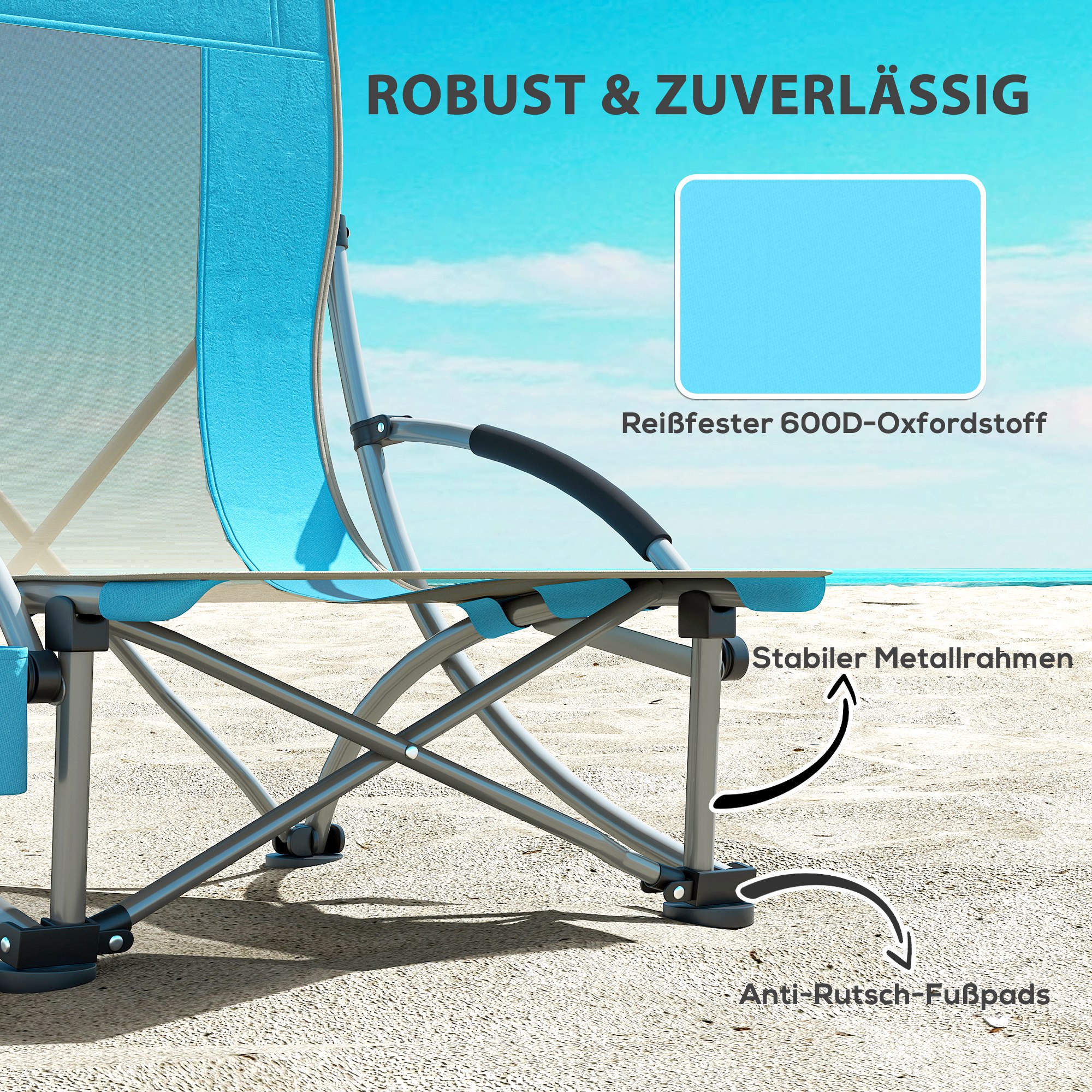 2er Set Campingstühle klappbar Campingstuhl mit Getränkehalter Netzrückenlehne bis 120 kg Blau