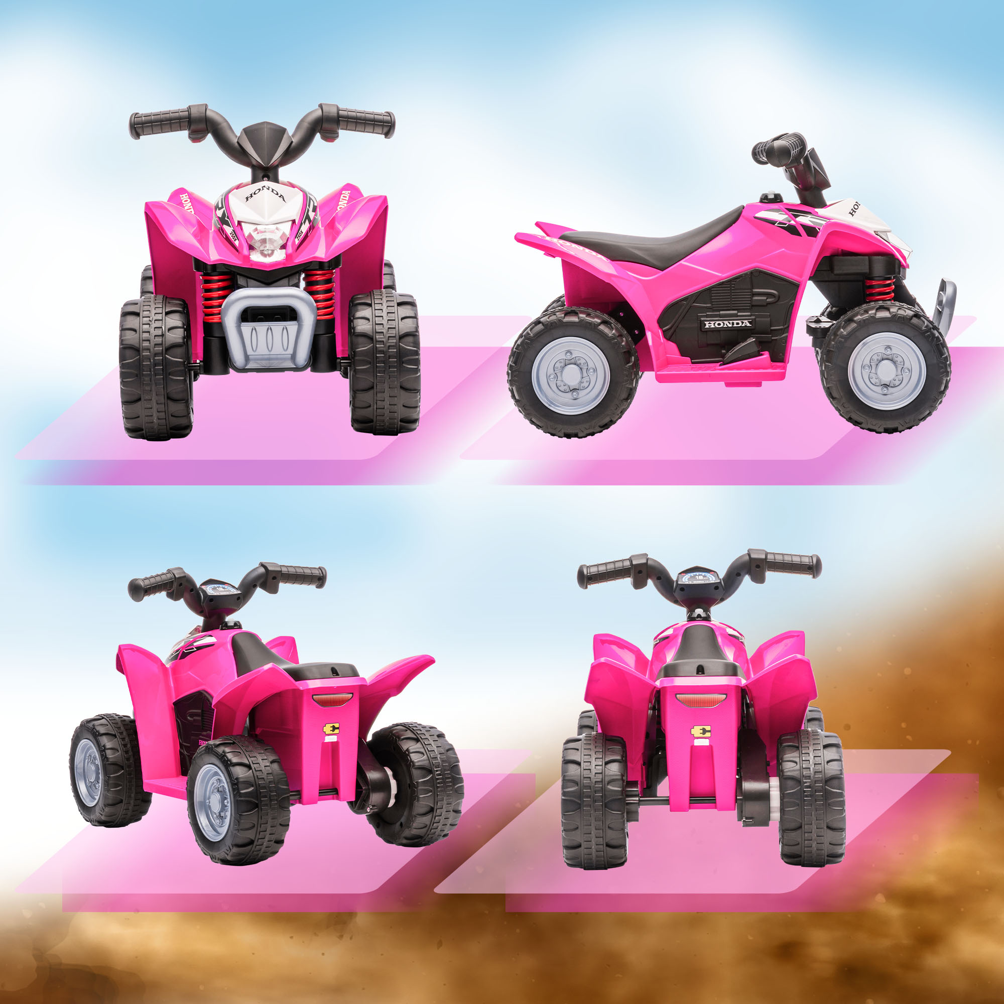 Elektro-Kinderquad, LED-Licht, Hupe, breite Reifen, bequemer Sitz, rutschfeste Griffe, Rosa
