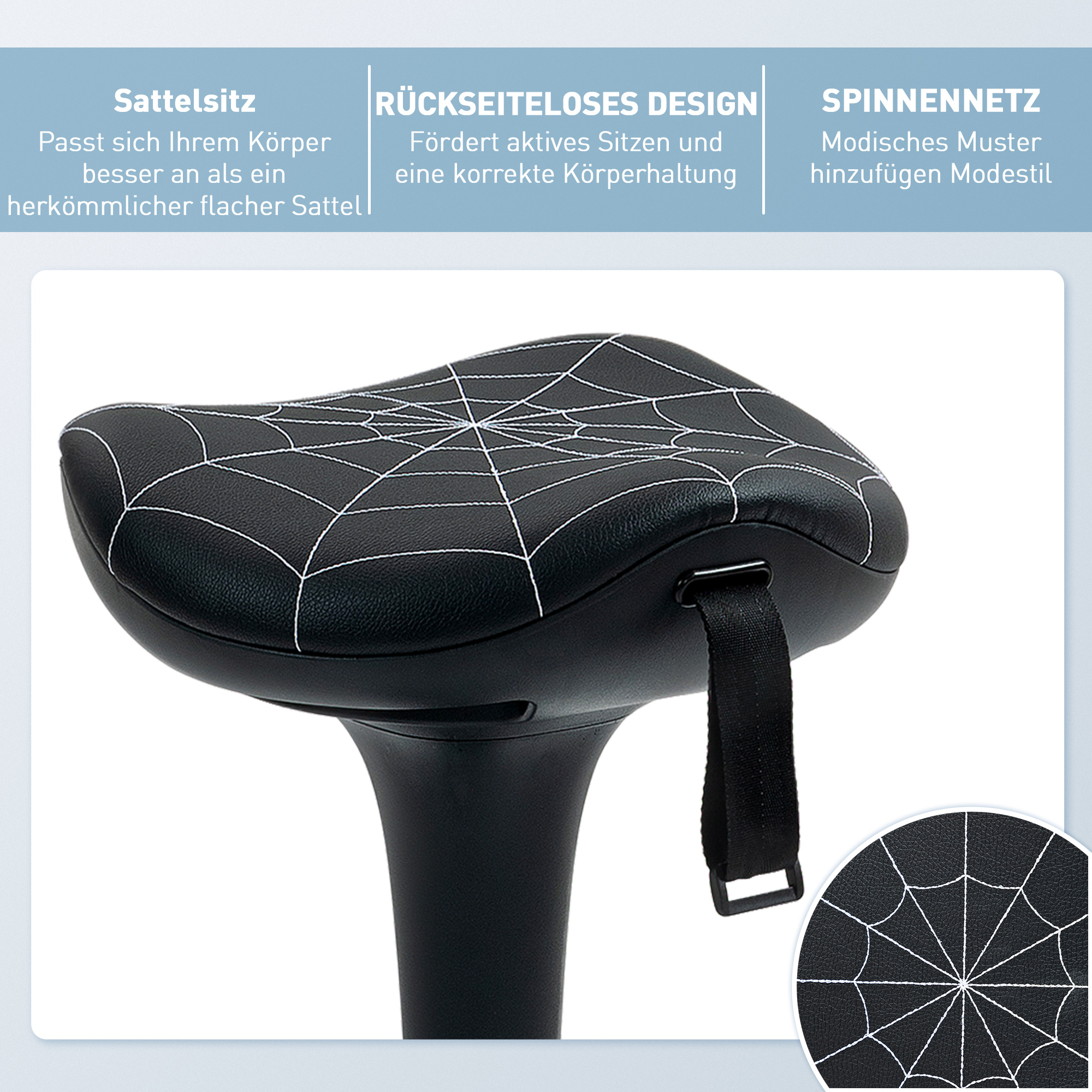 Bürohocker mit Schwenkfunktion, ergonomischer Hocker, höhenverstellbar 65,5-83,5 cm 120° neigbar Schwarz