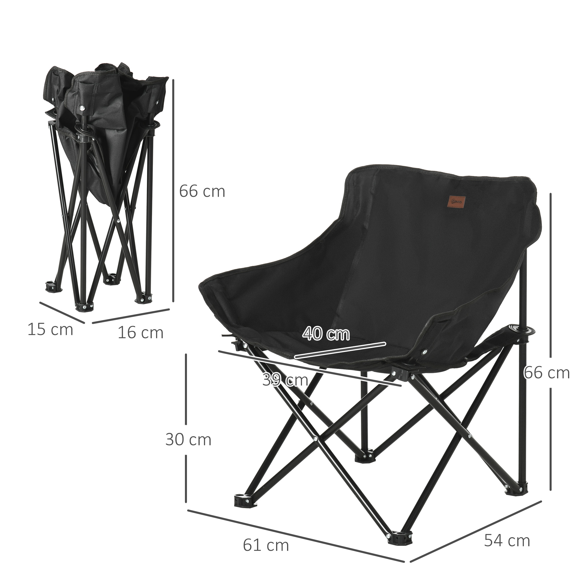 Campingstuhl, faltbar, Stahlrahmen, Stoffsitz, Tragetasche, Schwarz