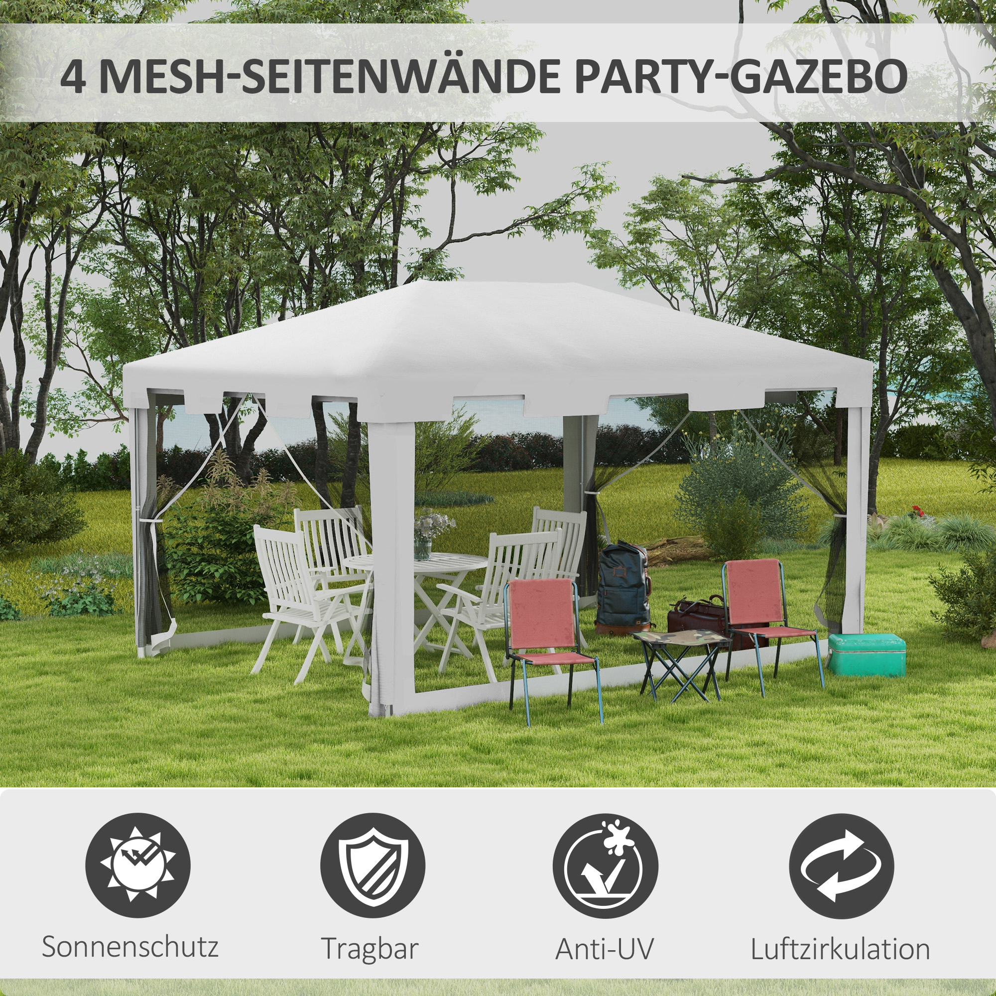 Pavillon Gartenzelt 3 x3 m Pavillon, wetterbeständig, faltbar, 395cm x 295cm x 255 cm, Weiß