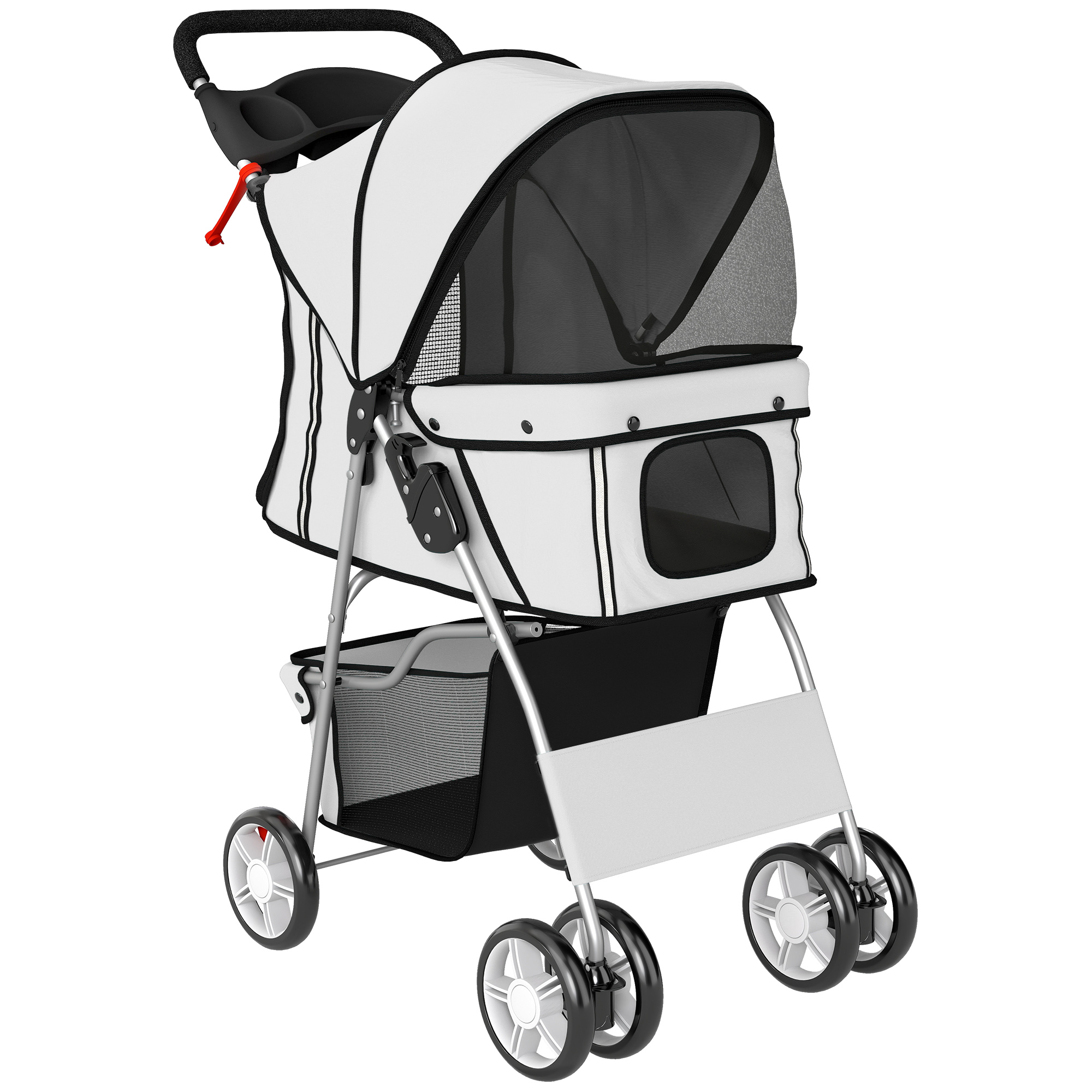 Hundewagen Faltbar Hundebuggy mit Reflektorstreif Aufbewahrungskorb Kissen für kleine Hunde bis 10 kg 77x44x102 cm Grau