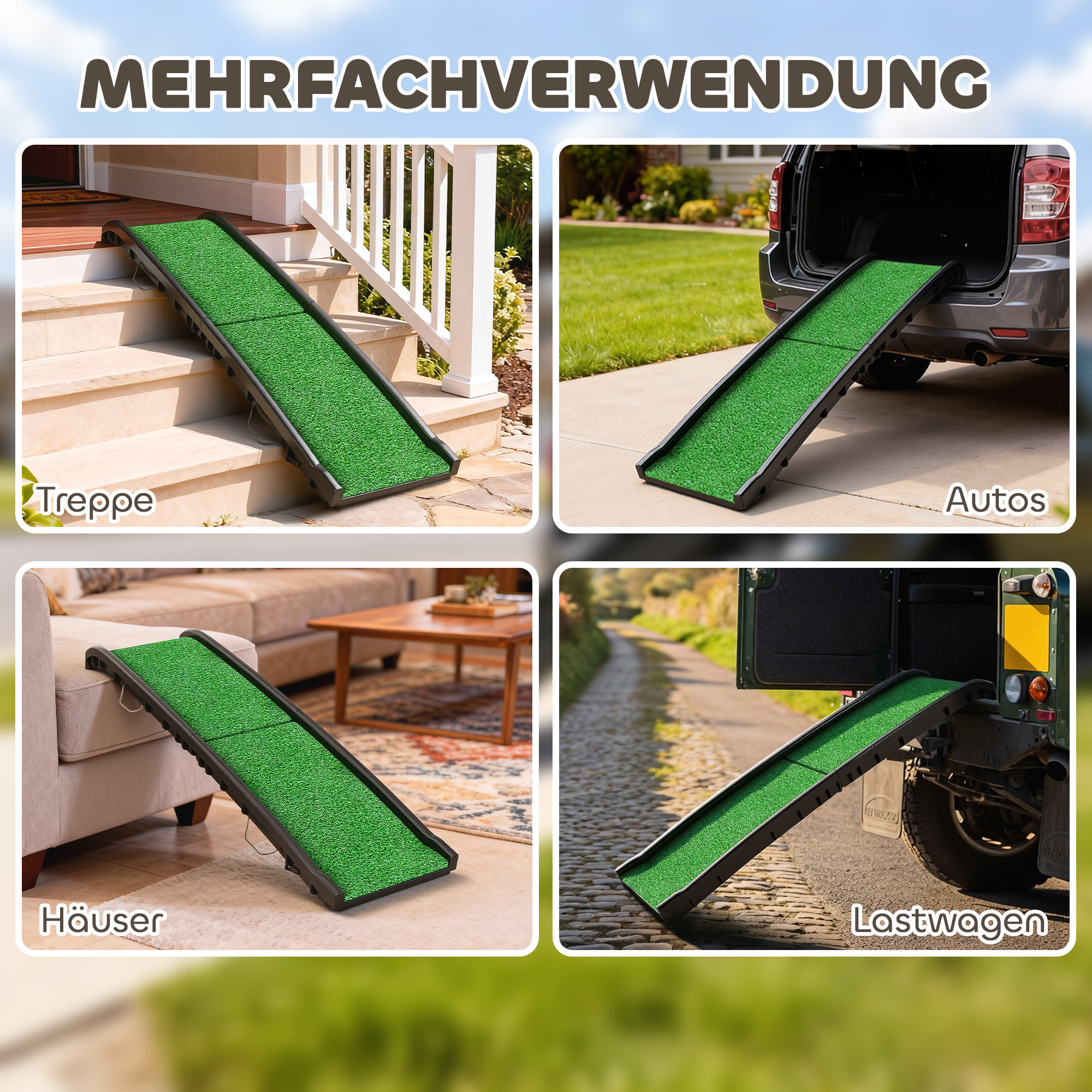 Hunderampe klappbar Hundetreppe rutschfest Einstiegshilfe für Kofferraum, für Tiere bis 90 kg 155x38,5x15,5 cm Schwarz