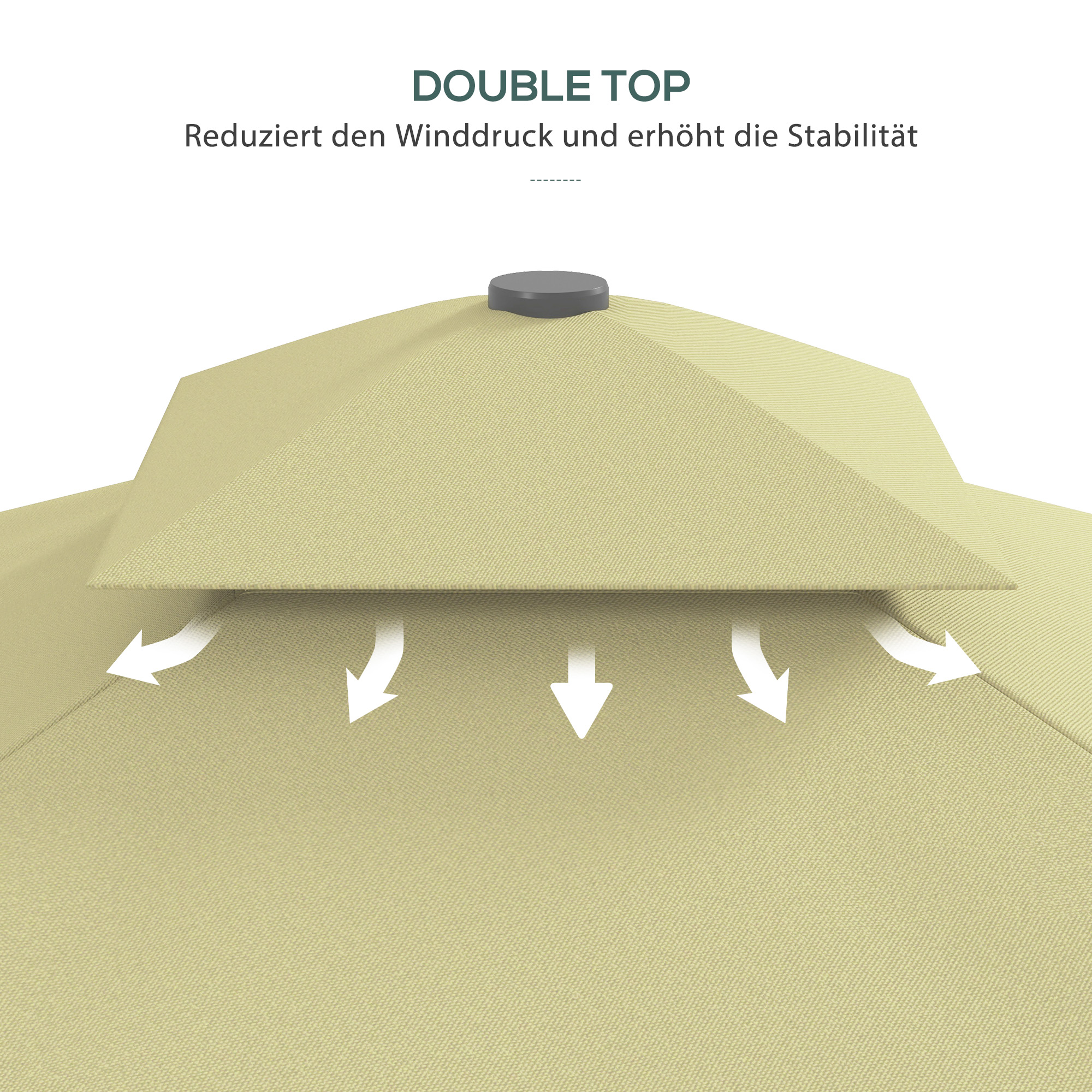 Gartenschirm, Ampelschirm, dekorativer Rand, Lüftungsdach, Metallgestell, 2,4x2,4x2,6m, Beige