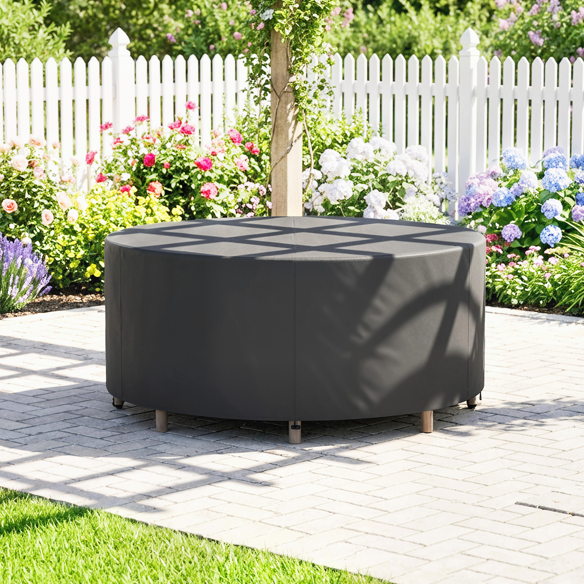 Schutzhülle für Gartenmöbel Winterfest Wasserdicht Abdeckung Anti-UV Abdeckplane 420D Oxford Gewebe Ø214x70Hcm Schwarz