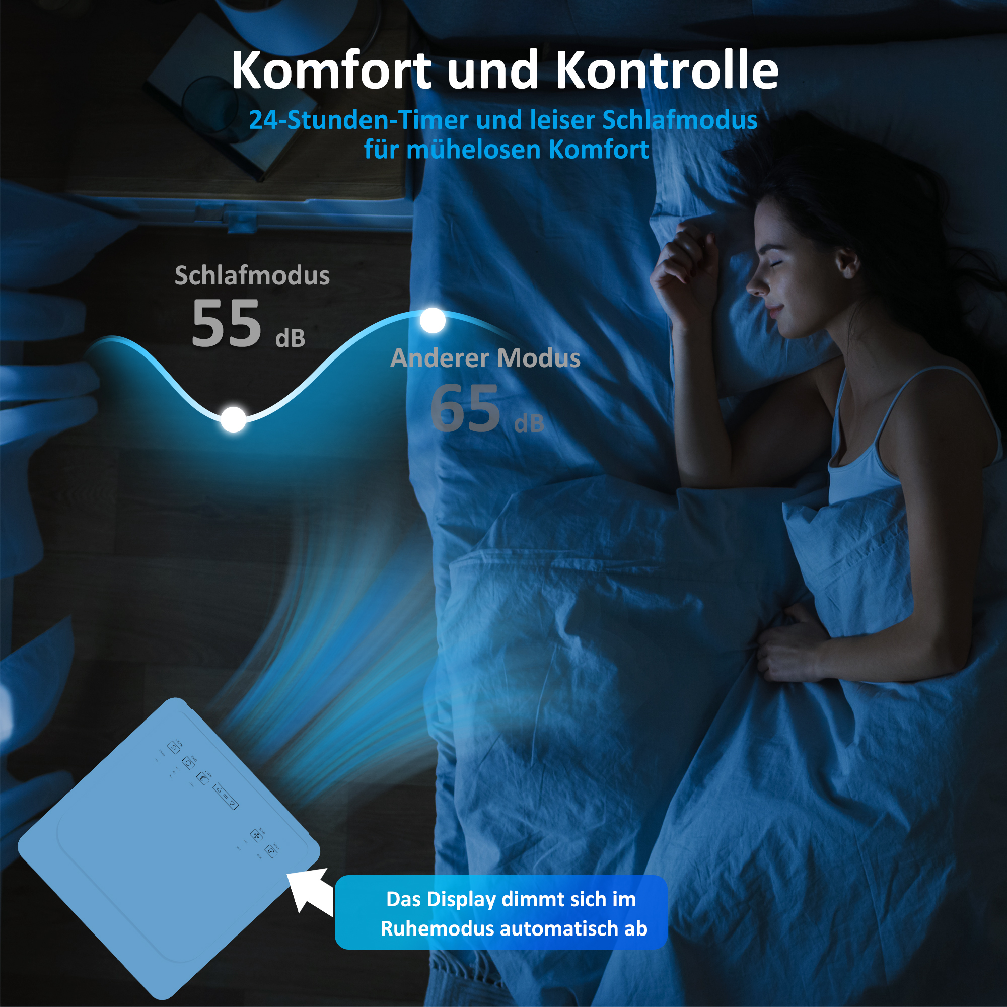 tragbares Klimagerät 9000 BTU, 4-in-1 mit Kühlung, Entfeuchter, Ventilator, Schlafmodus