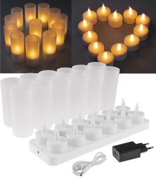LED Teelichter, 12er Set, mit Windschutz - wiederaufladbar auf Ladestation LED Teelichter, 12er Set, mit Windschutz - wiederaufladbar auf Ladestation