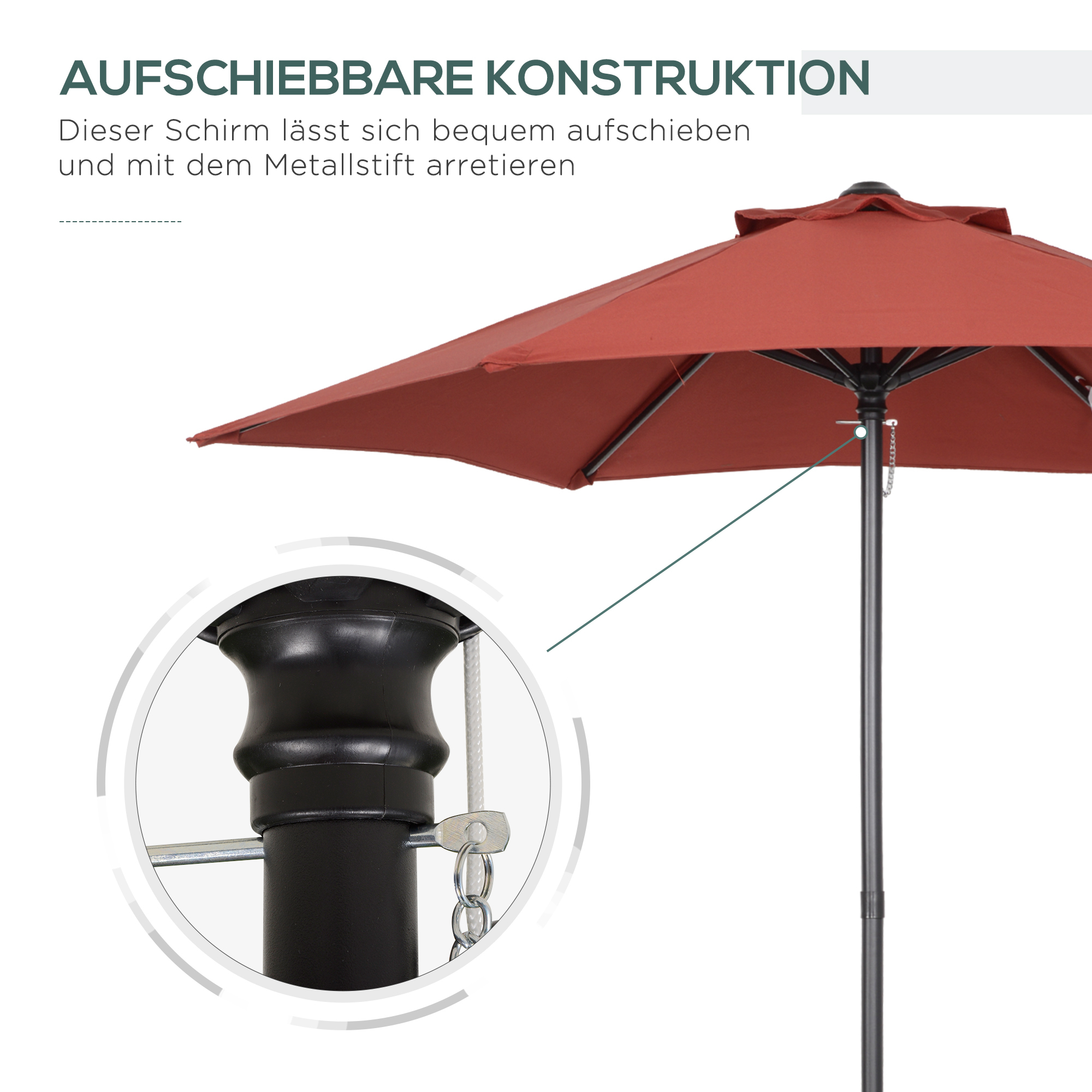 Sonnenschirm Ø196 cm, sechseckig Balkonschirm für Strand Balkon Garten, Weinrot