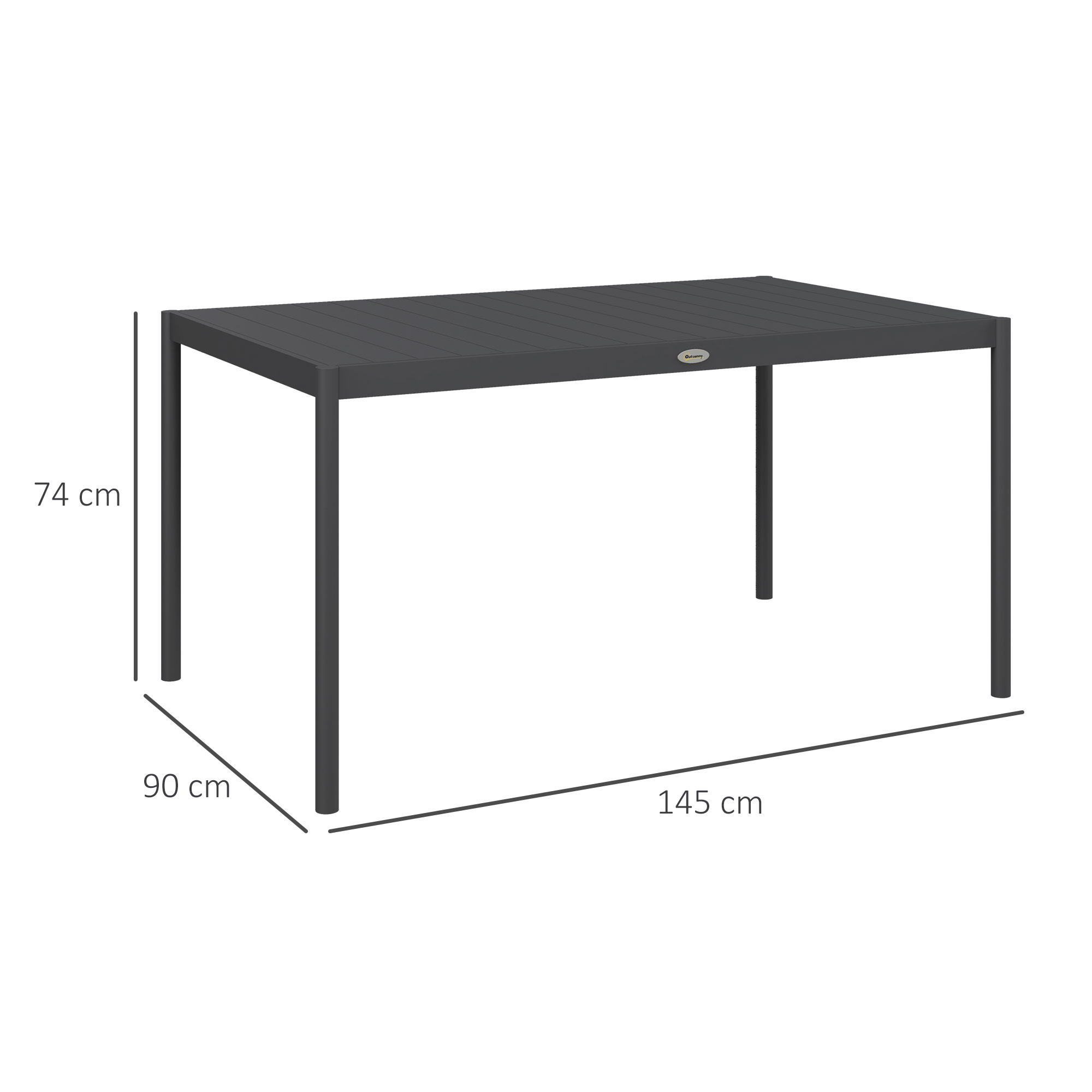 Gartentisch Outdoortisch, wetterbeständig, Aluminium, 145 x 90 x 74 cm, Dunkelgrau