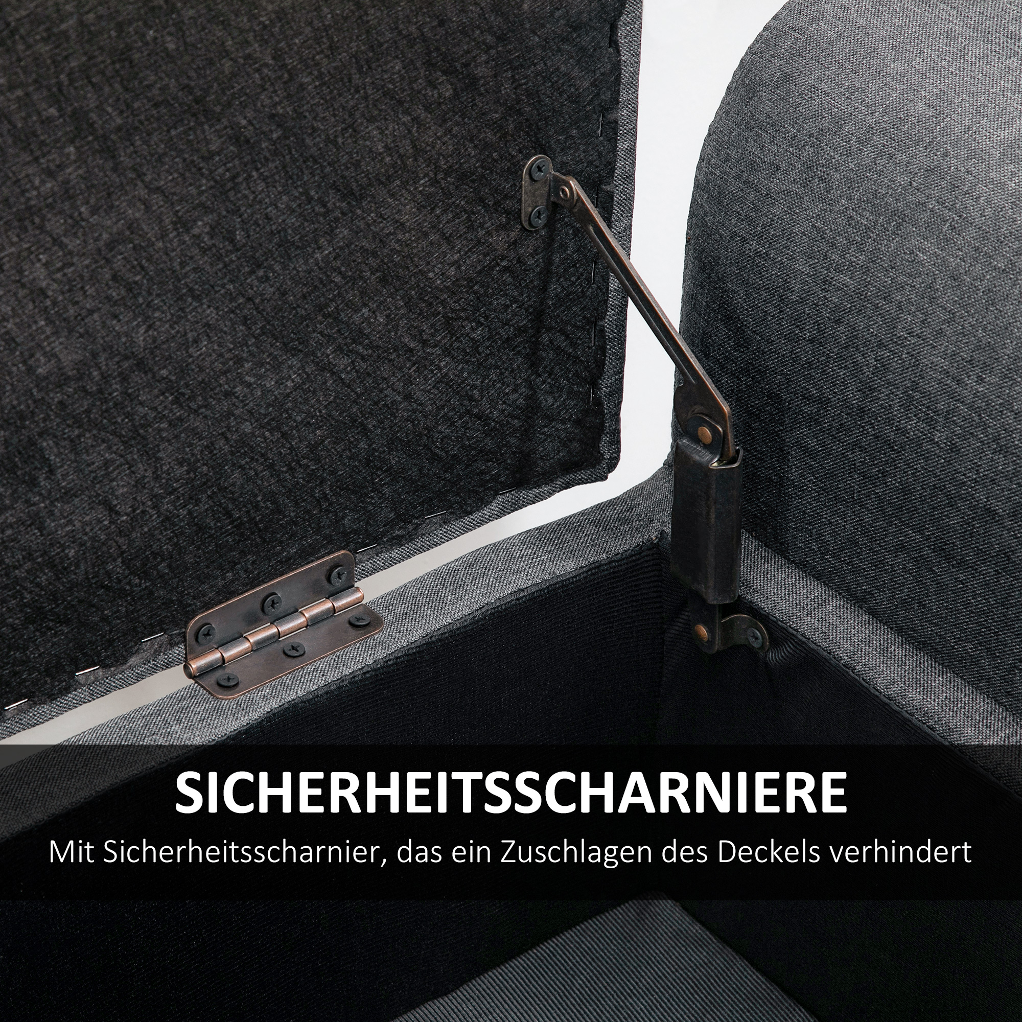 Sitzbank mit Stauraum, Polsterbank mit Leinenoptik, Holzbeine, Bettbank belastbar bis 130 kg, für Wohnzimmer Schlafzimmer Flur, 116 x 44 x 58 cm Dunkelgrau