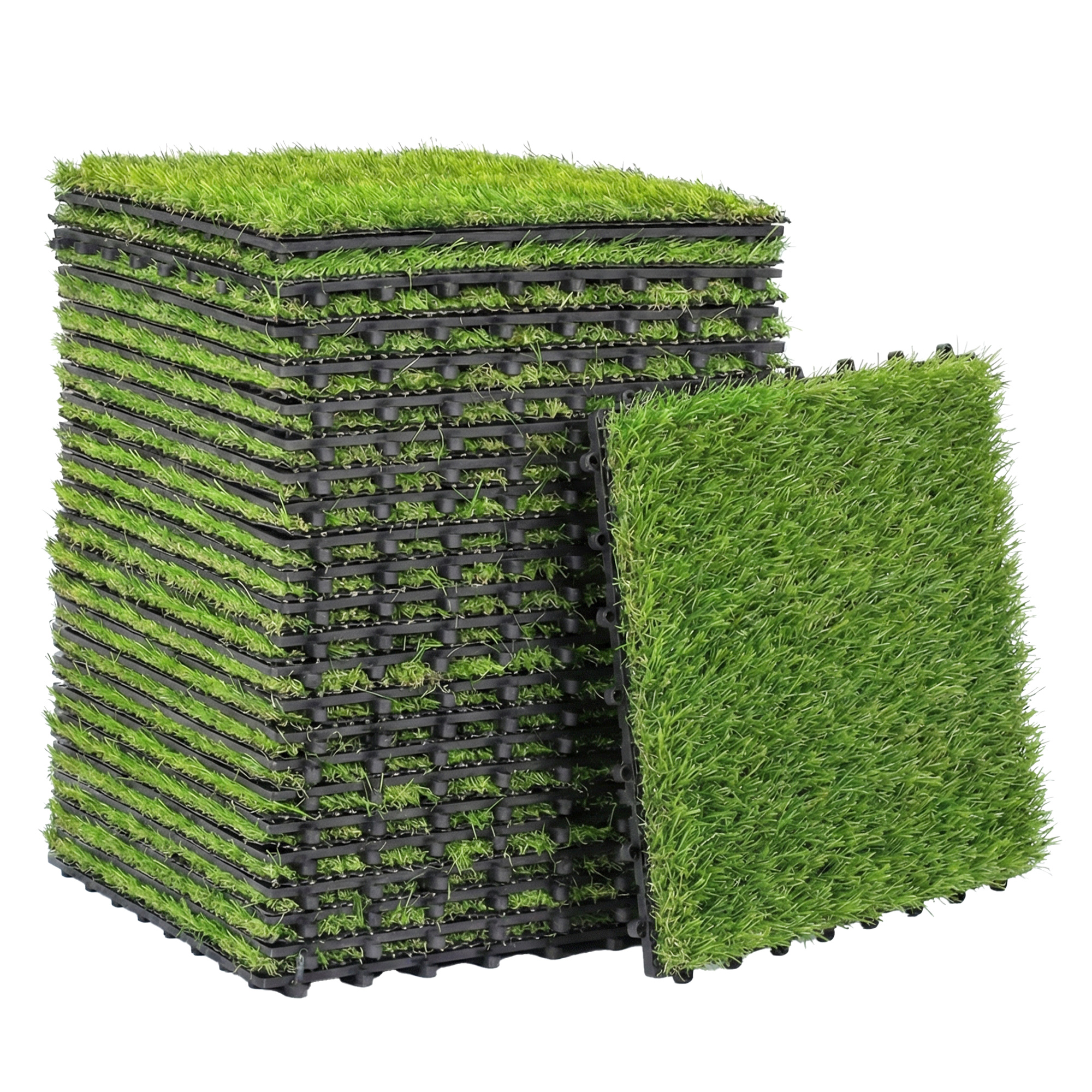 22er Set Kunstrasen Fliesen 30x30 cm Rasenfliesen mit Drainagesystem, 2m² Rasenteppich Kunststoff Grasmatte