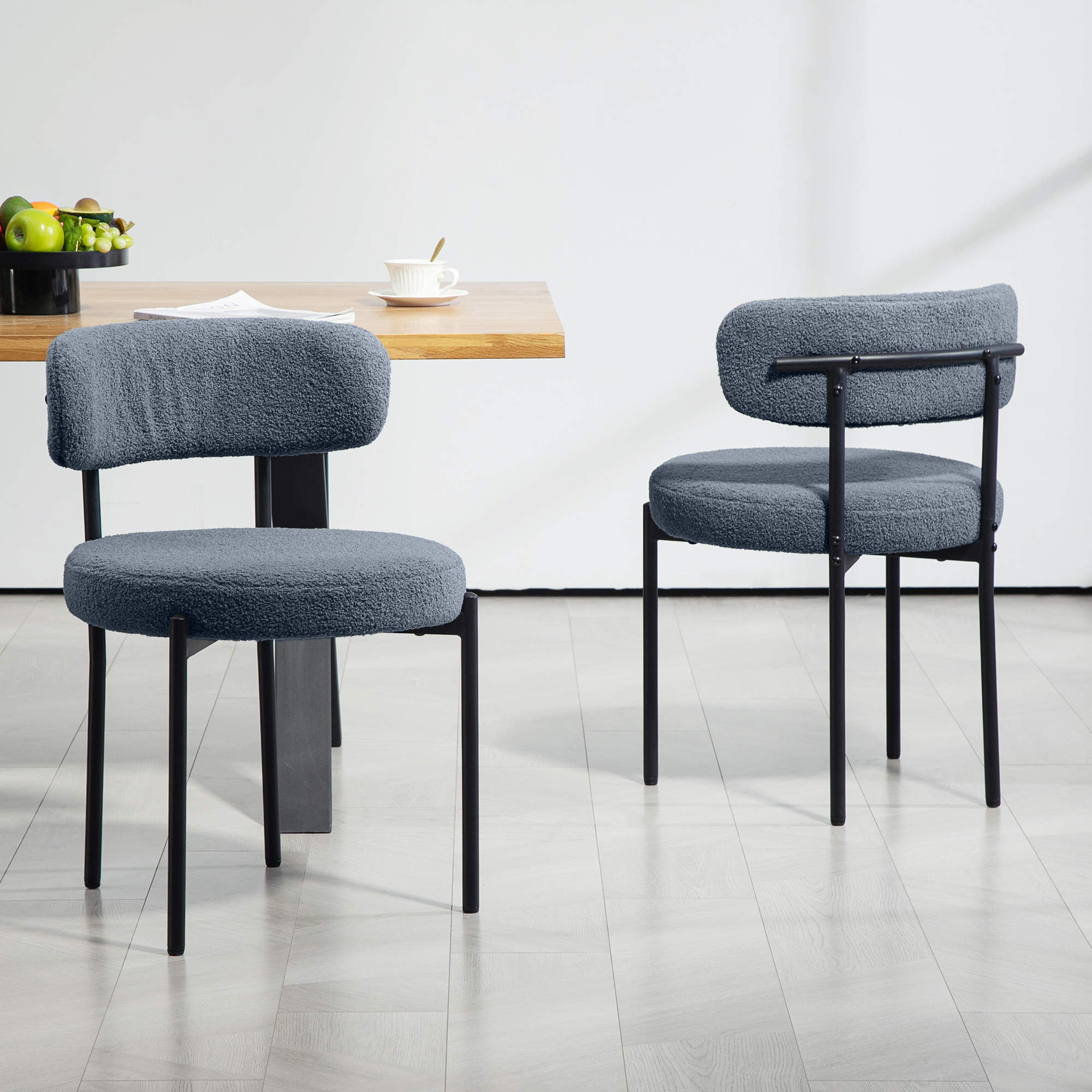 2er-Set Esszimmerstühle, Fleece-Polsterung, Stühle mit Polstersitz, Metallbeine, Grau