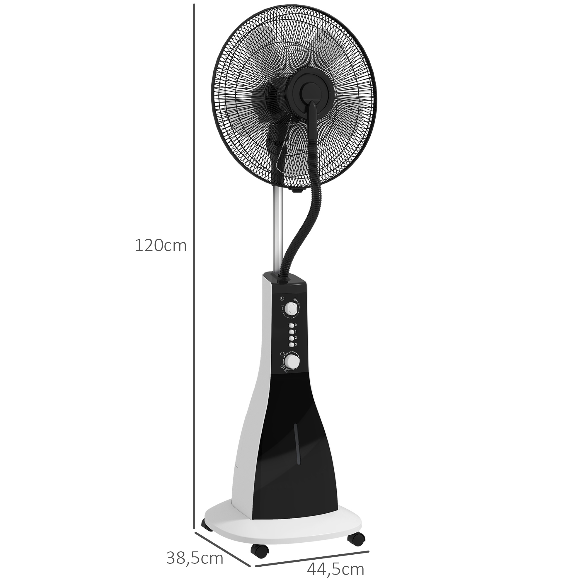2-in-1 Ventilator mit Befeuchter, 3 Geschwindigkeiten, Timerfunktion, 3 L Tank, 44,5 x 38,5 x 120cm, Schwarz