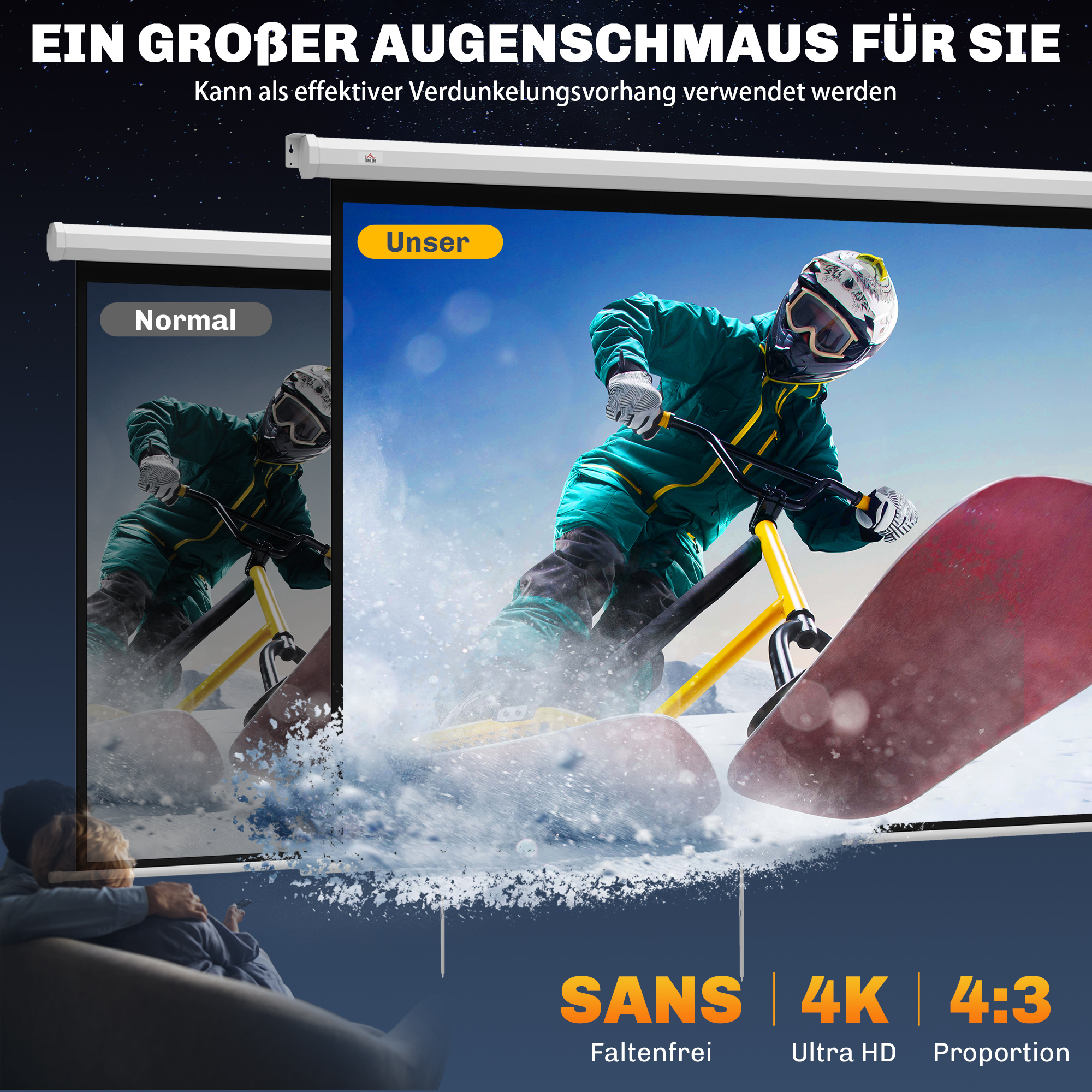 Beamer Leinwand 171 x 128 cm 84 Zoll 4:3 HD 4K Projektionsleinwand Kunststoff, Metall Heimkino