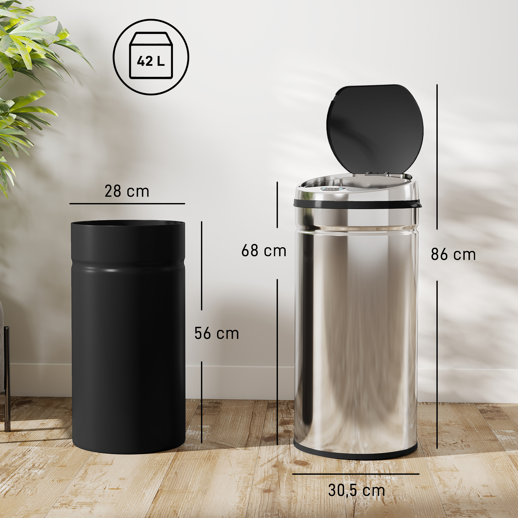 42 L Sensor Mülleimer, Automatischer Abfalleimer, Rostfreier Kücheneimer mit Infrarotsensor, für Küche, Esszimmer
