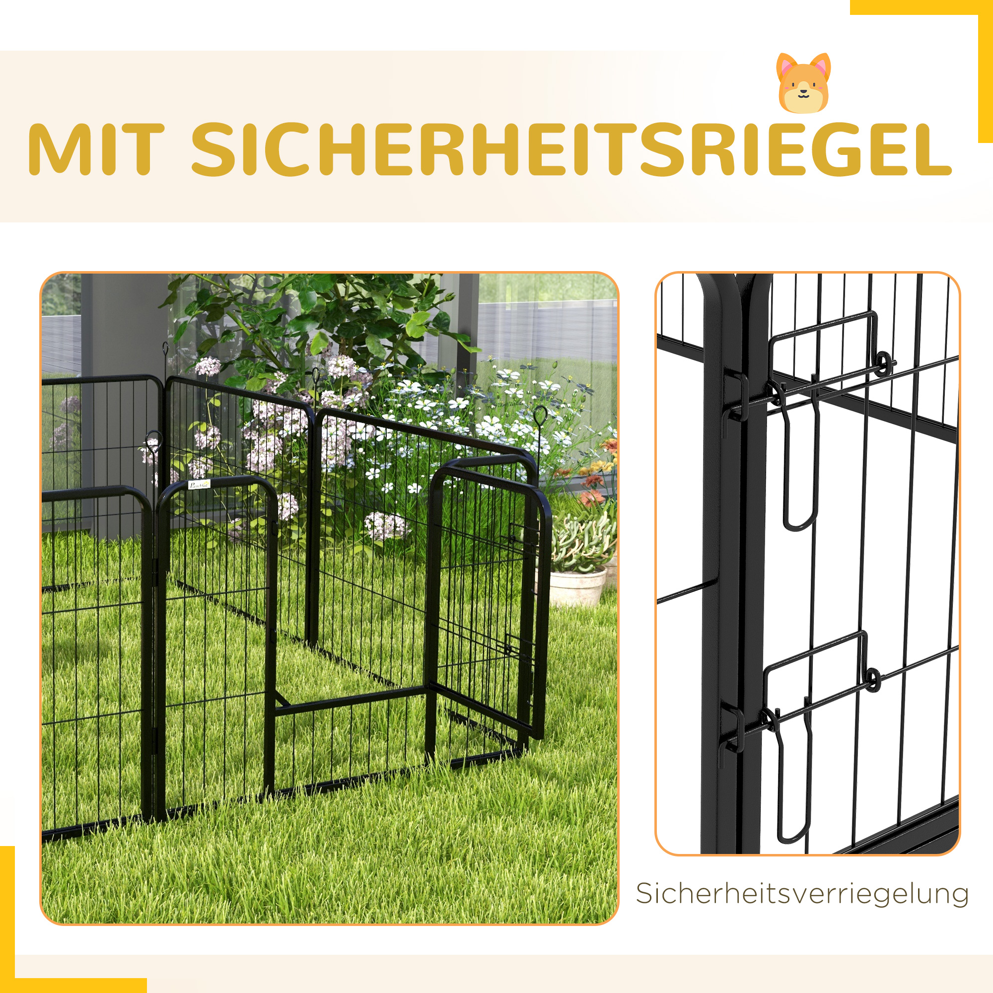 Welpenauslauf Welpengehege Tiergehege, klappbar, verriegelbare Tür, wetterbeständig, 8 Paneele, Schwarz