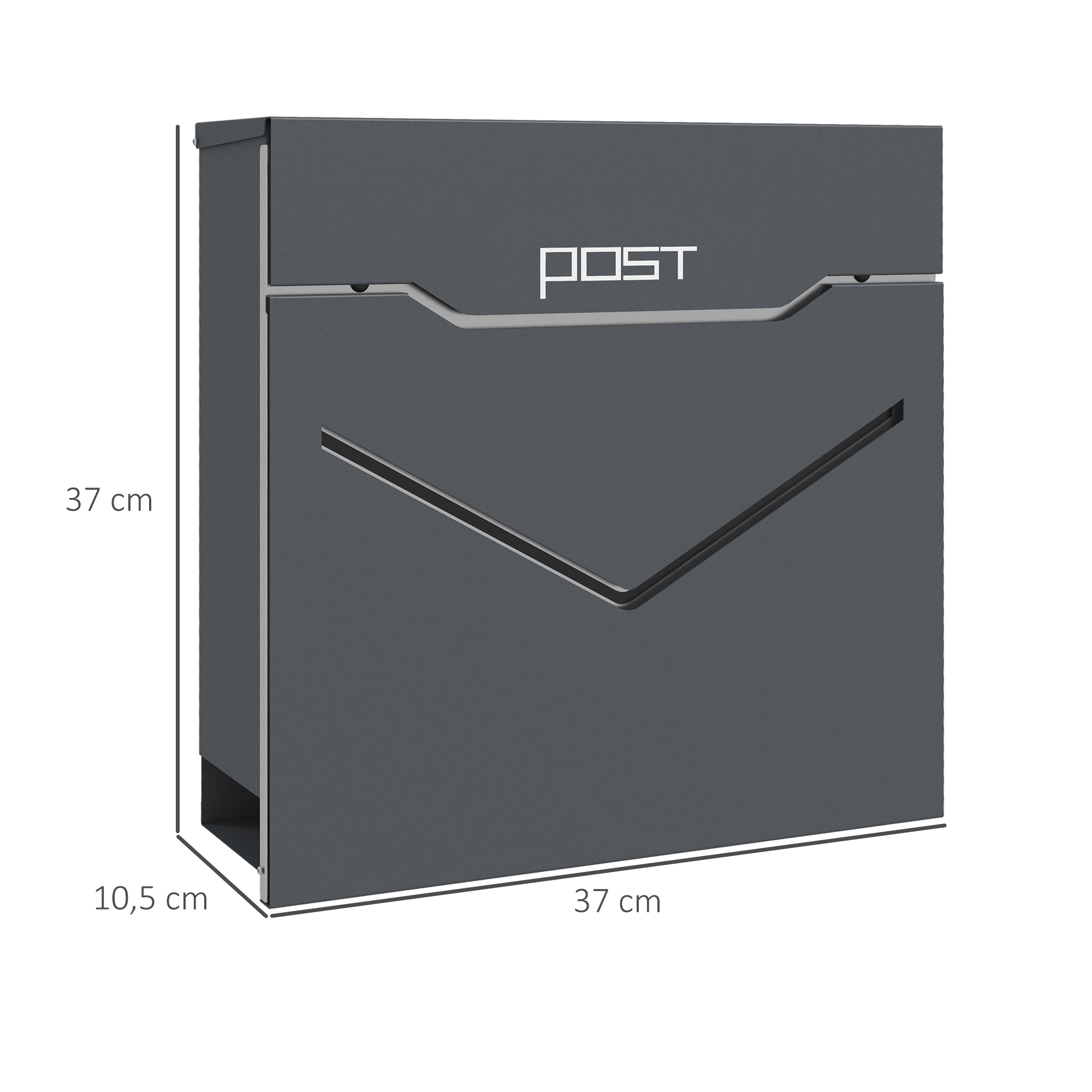 Briefkasten Postkasten, modernes Design, wetterbeständig, 37 cm x 10,5 cm x 37 cm, Grau