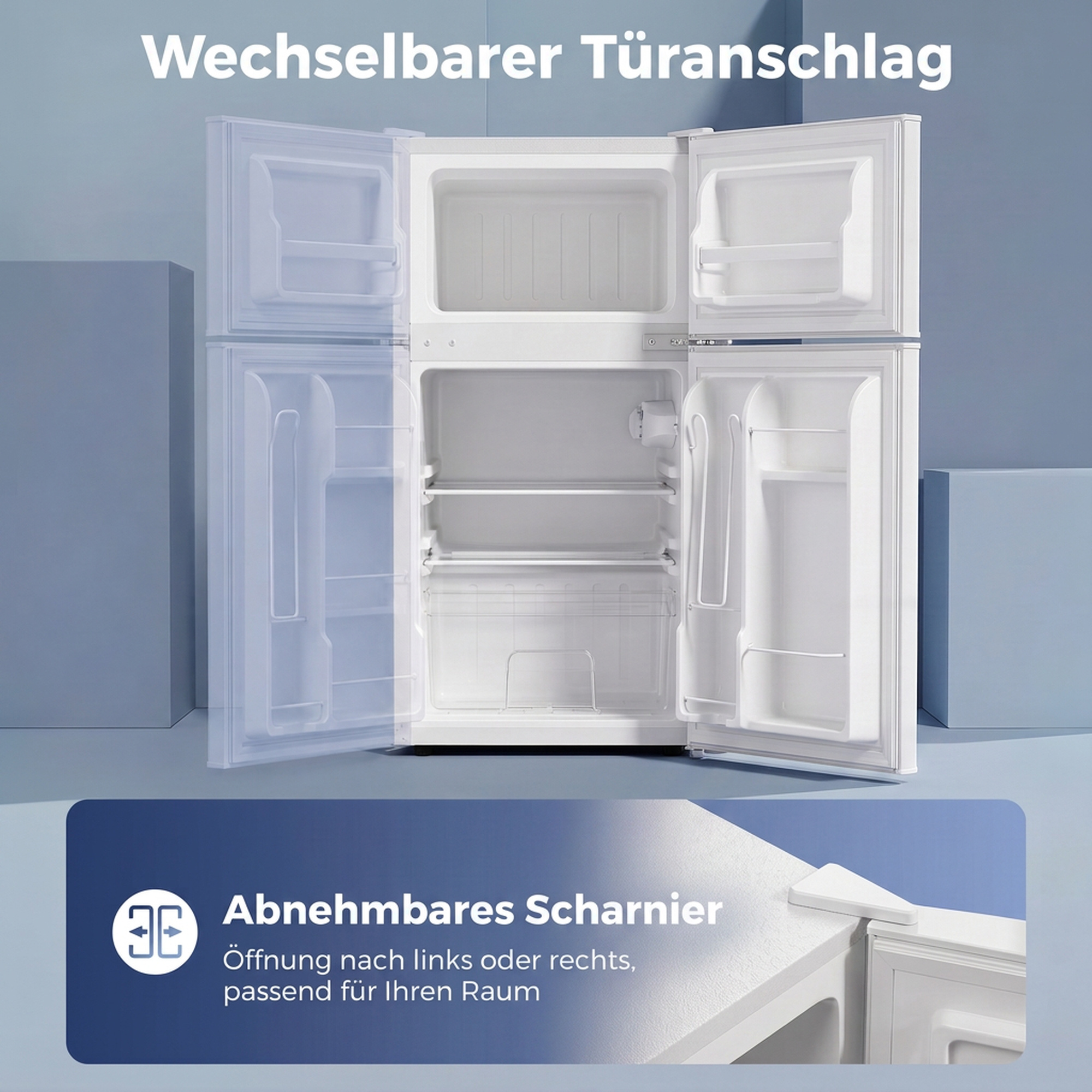 Mini Kühlschrank mit Gefrierfach 2-Türiger mit Einstellbarem Thermostat Kleiner Getränkekühlschrank 90L Weiß