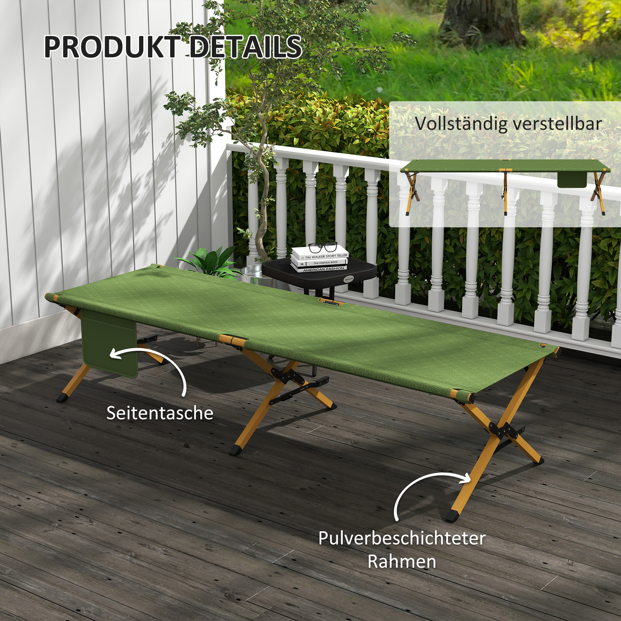 Feldbett faltbar Campingbett mit Tragetasche 196 x 64 x 45 cm Gästebett bis 200 kg für Outdoor, Camping Reisen
