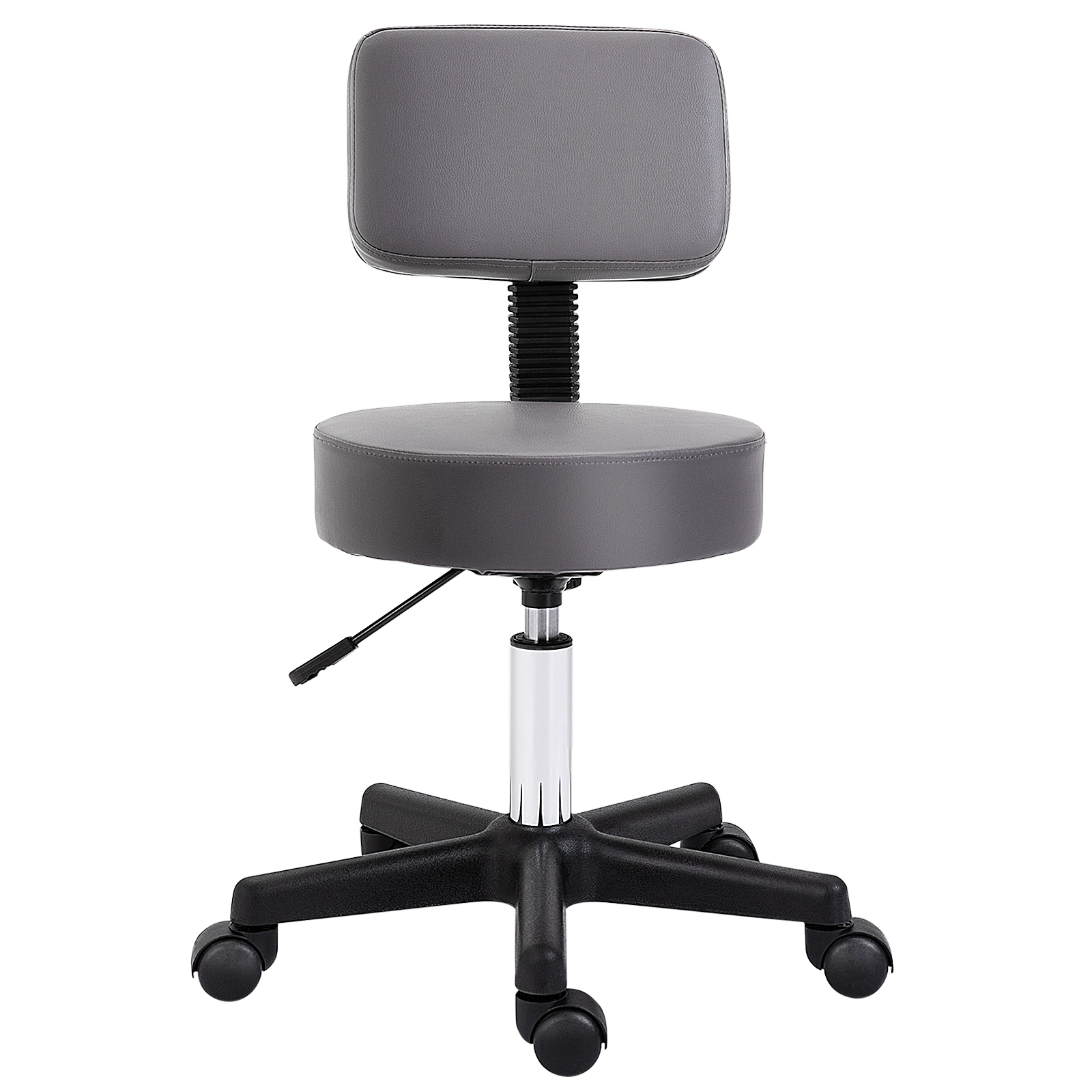 Salonhocker, höhenverstellbar, ergonomisch, 360° drehbar, 5 Rollen, synthetischer Bezug, Grau
