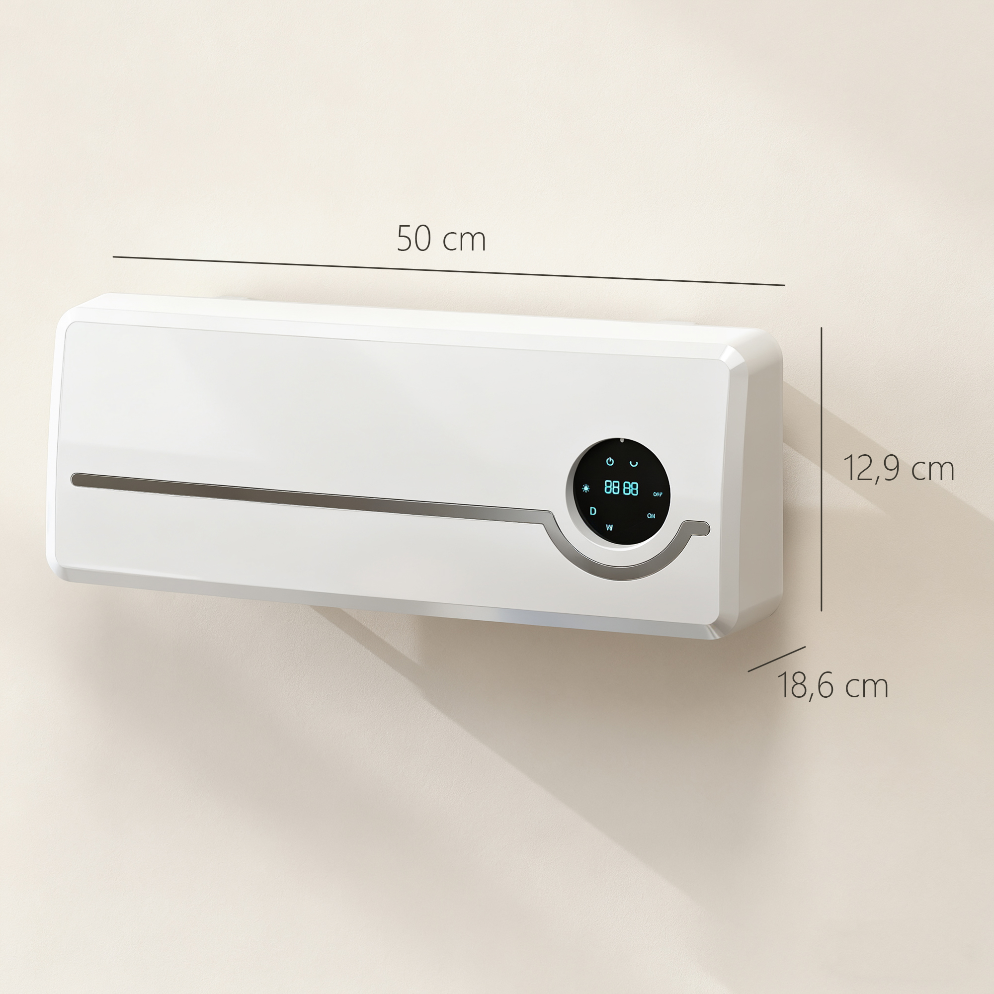 Heizlüfter zur Wandmontage 2000W Keramik-Wandheizung mit Ventilator, Fernbedienung, 2 Heizmodi, LED-Display