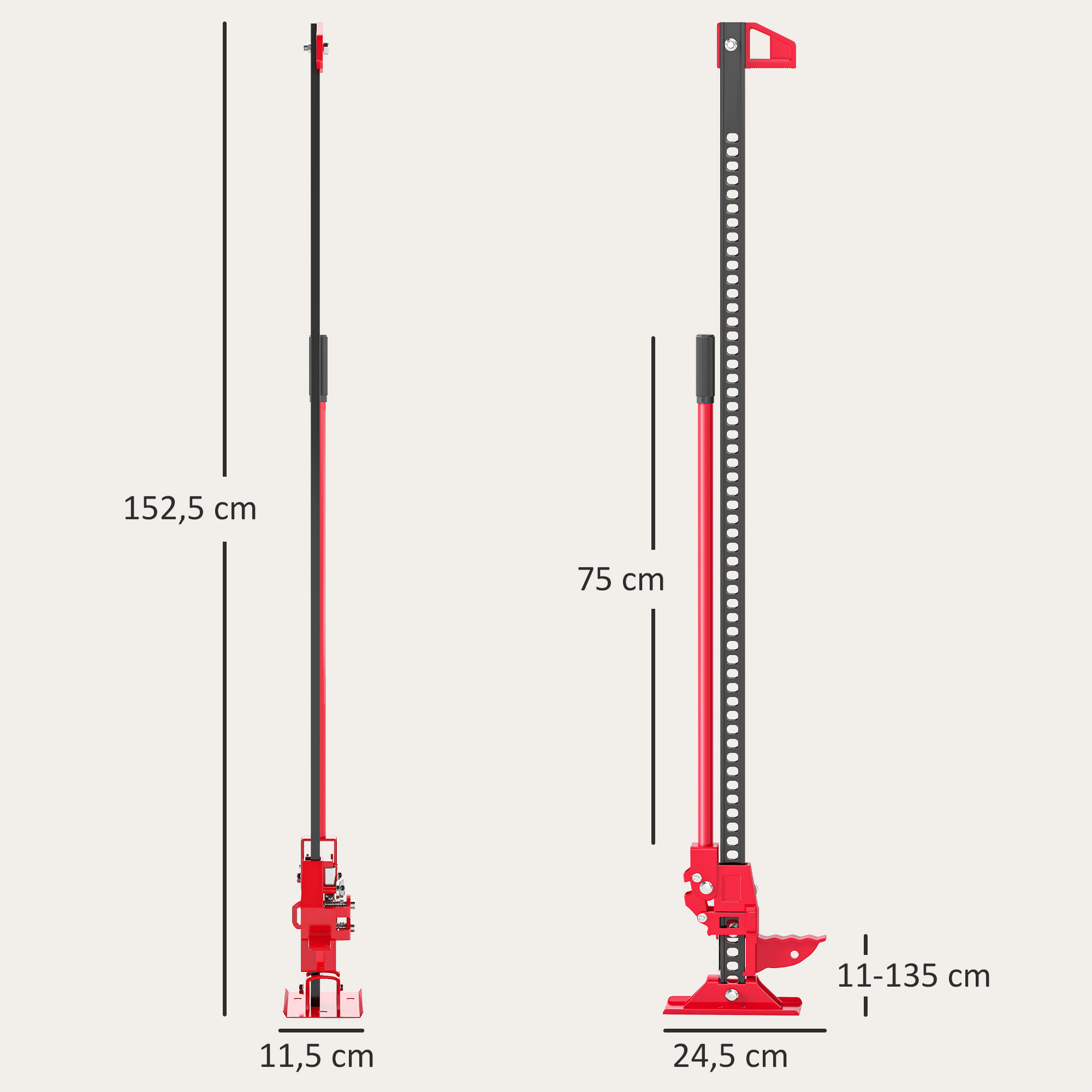Farm Jack Wagenheber 135 cm 3000 kg Tragkraft Offroad Stockwinde aus Stahl Rot+Schwarz