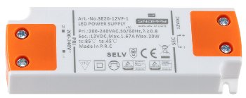 LED-Trafo "CT-SL20" SlimLine 0,5-20W, Ein 180-264V, Aus 12V= Konstantspannung