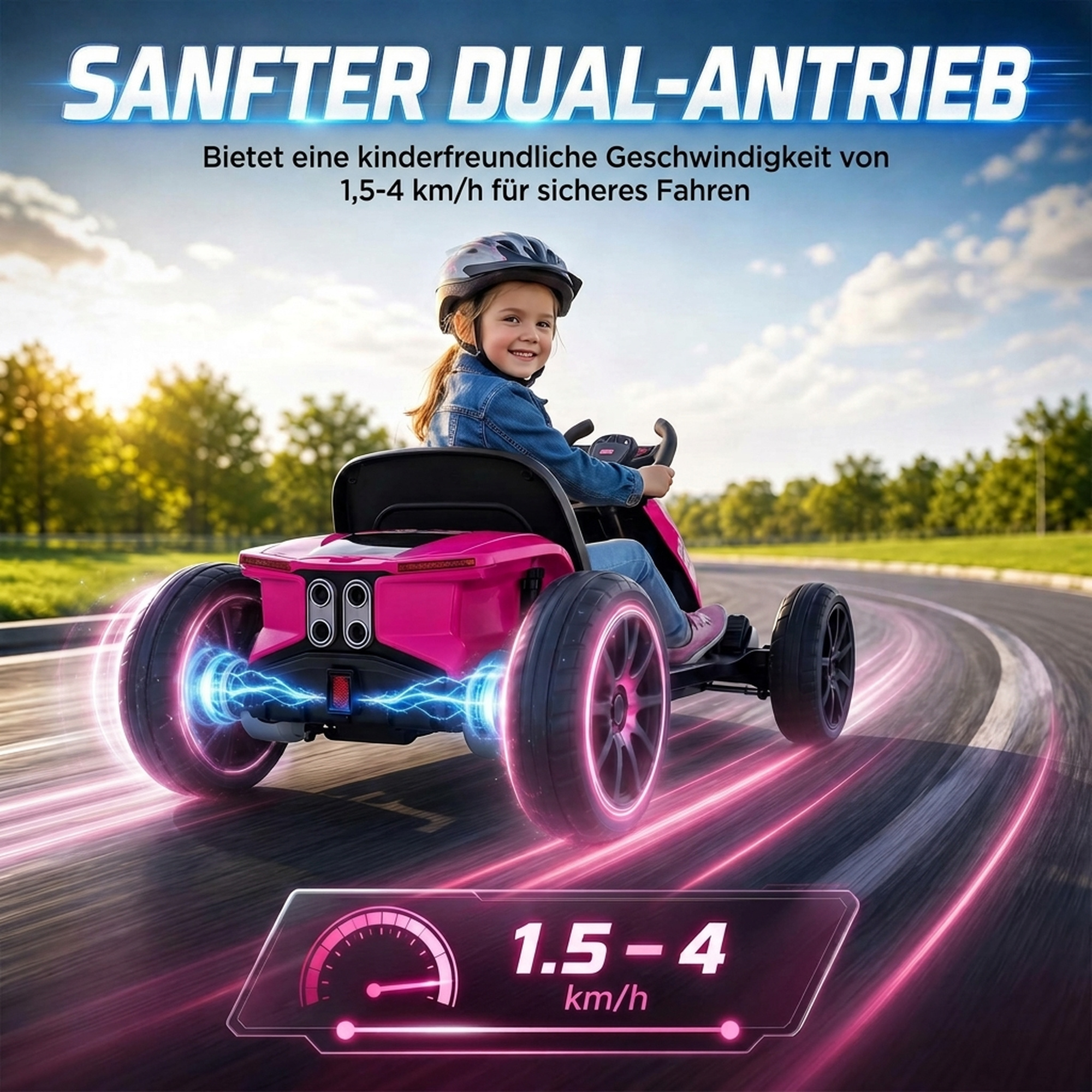 Elektro Go-Kart für Kinder 12V Gokart mit 2 Motoren, 4-fach verstellbarem Sitz Sanftanlauf EVA-Räder LED-Scheinwerfer