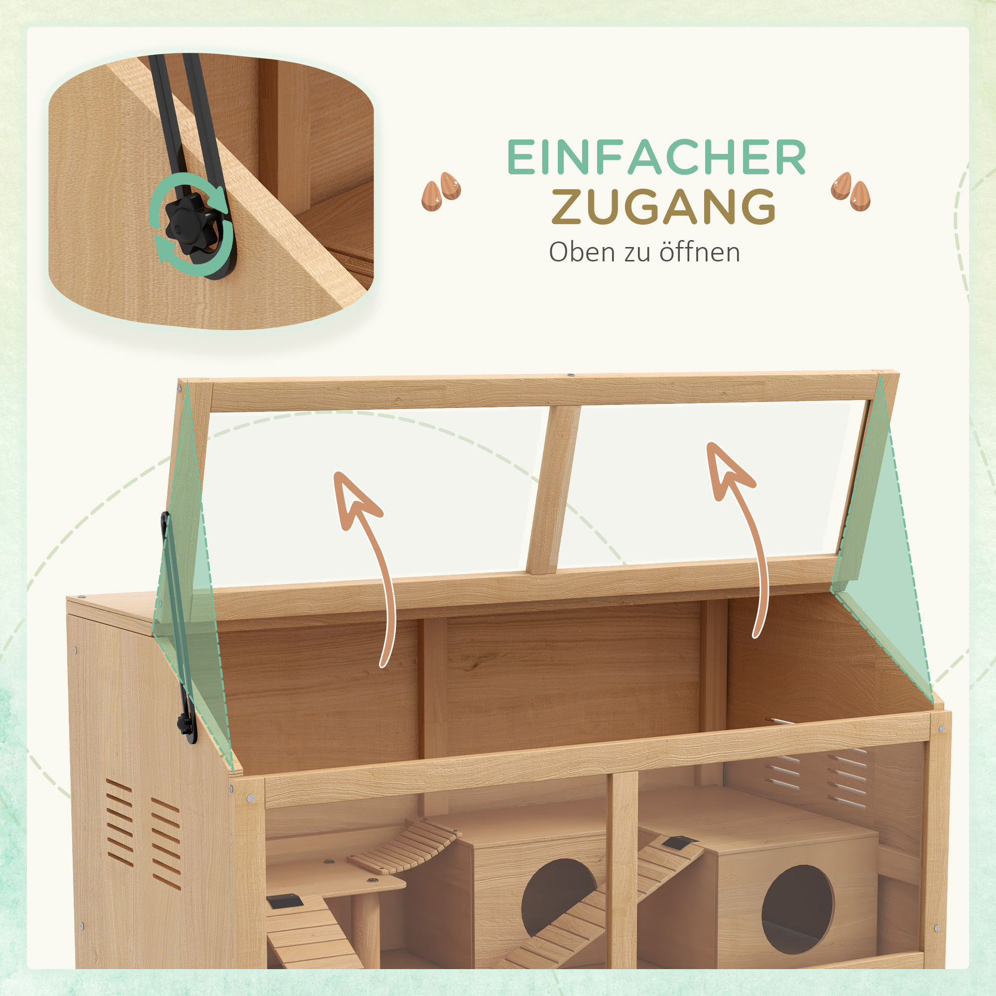 Hamsterkäfig für syrische Hamster und Zwerghamster, mit Plattform, Hängebrücke, Hütte, 85x45x44 cm