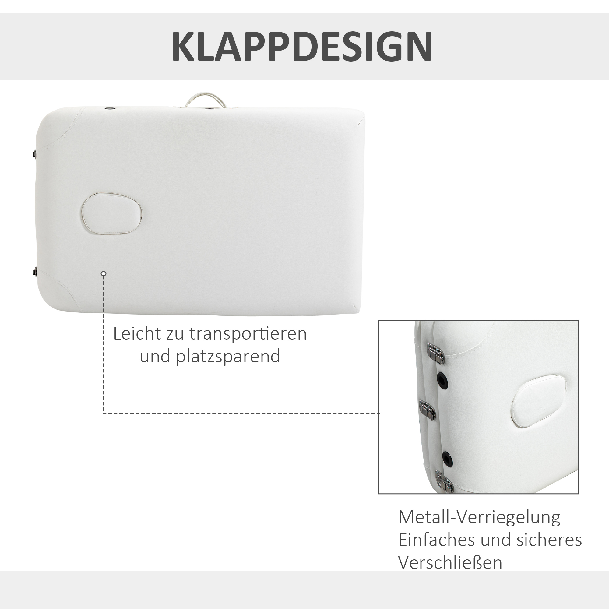 Mobile Massageliege 3 Zonen Klappbar Massagetisch mit Kopfstütze Armlehne Tragetasche höhenverstellbare Aluminium Massagebett tragbar inkl, Zubehör Massagebank bis 225 kg Belast Weiß