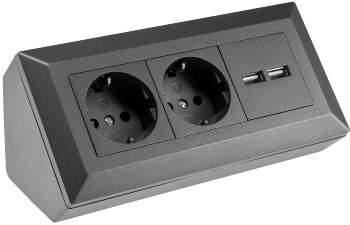2-fach Steckdosenblock+ 2x USB,anthrazit - 250V~/ 16A, Aufbaumontage, USB 3,1A 2-fach Steckdosenblock+ 2x USB,anthrazit - 250V~/ 16A, Aufbaumontage, USB 3,1A