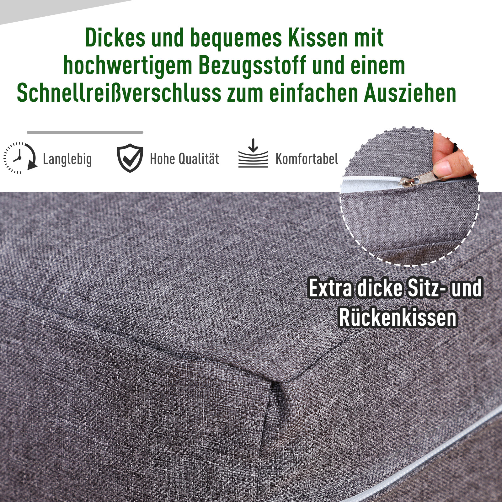 Vierteiliges Gartenmöbel Set, Sitzgruppe, Sofa mit Sitzkissen, Tisch mit Stauraum, Polyester, Grau, 138 x 69 x 63 cm