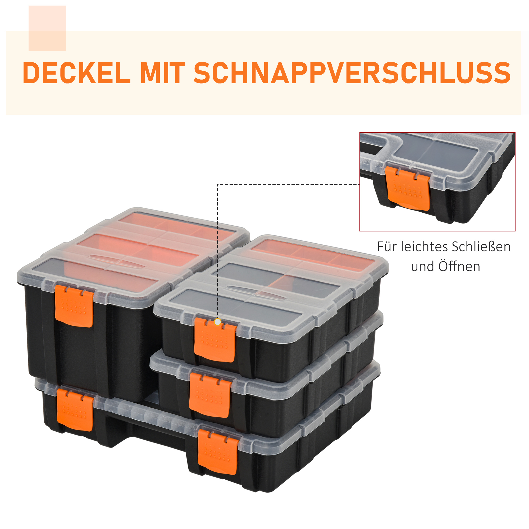 4PCS Werkzeugaufbewahrung Box Multifunktionales Werkzeugbox Sortierkasten Kleinteilemagazin Teile Kunststoff Orange+Schwarz 28,7 x 22,5 x 5,5 cm