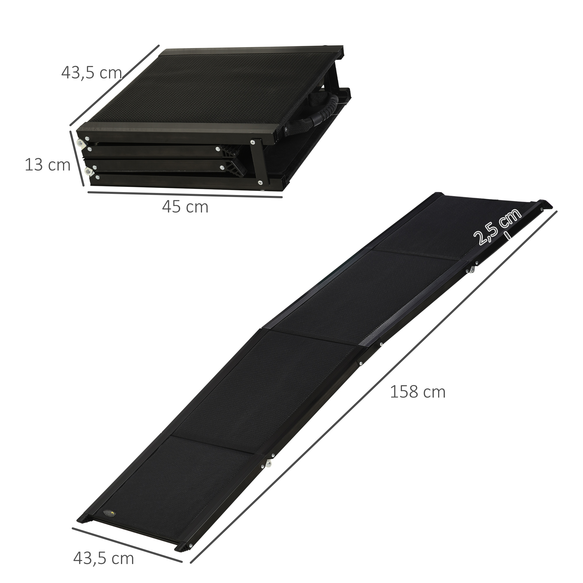 Haustierrampe, klappbar, rutschfest, Hunde bis 40 kg, 158 cm x 43.5 cm x 2.5 cm, Schwarz