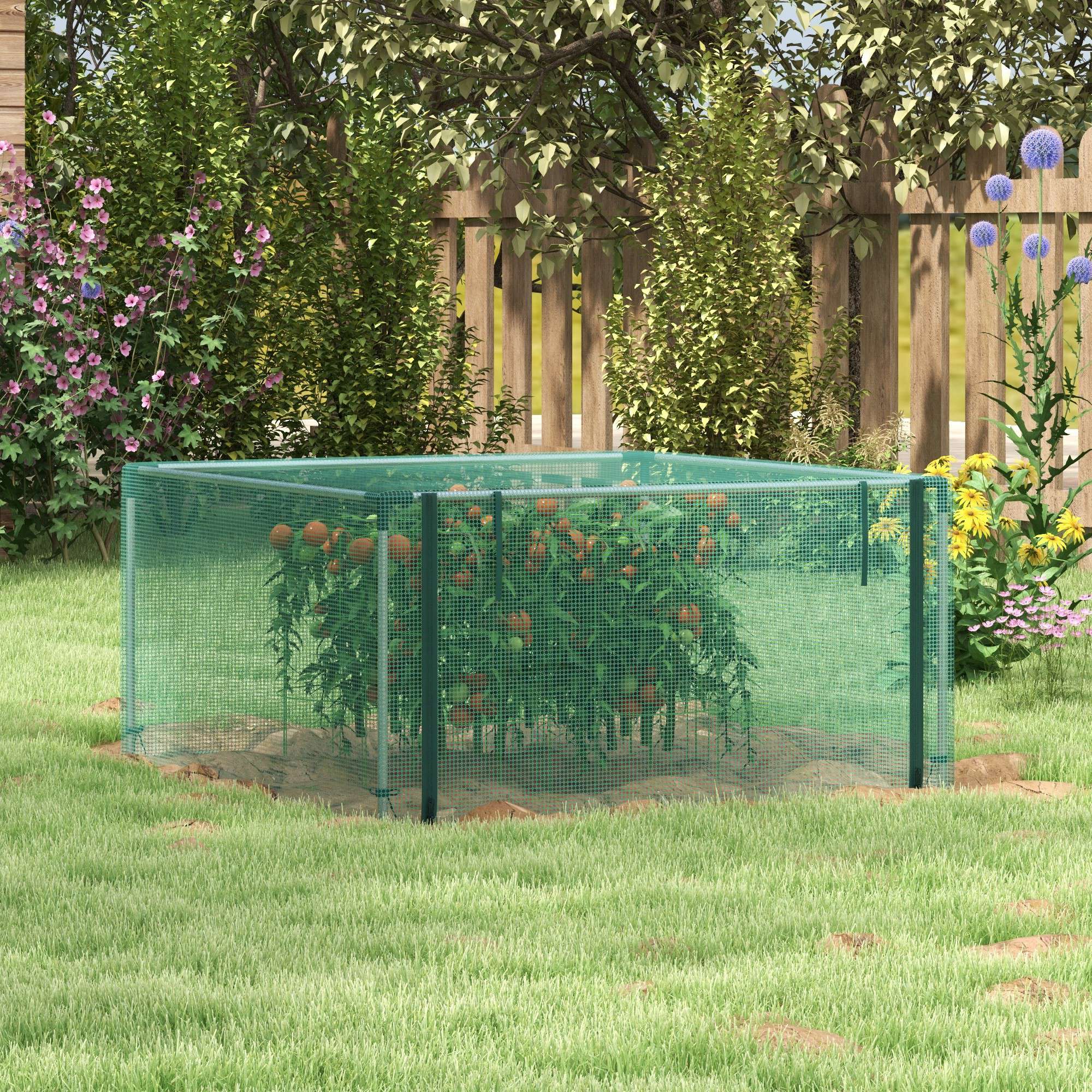 Pflanzenschutznetz, Gemüseschutz, Reißverschlusstür, Stahlrahmen, 125x125x62,5 cm, Grün/Silber
