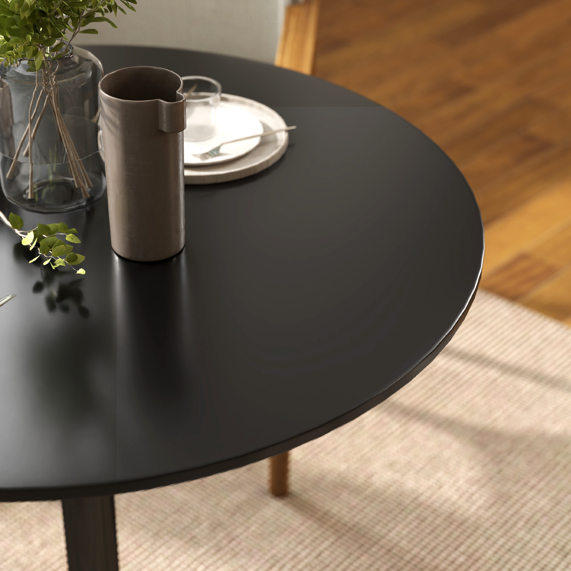Esstisch für 2 Personen, runde Tischplatte Ø80 cm, MDF und Stahl, rutschfest, Schwarz, 75H cm
