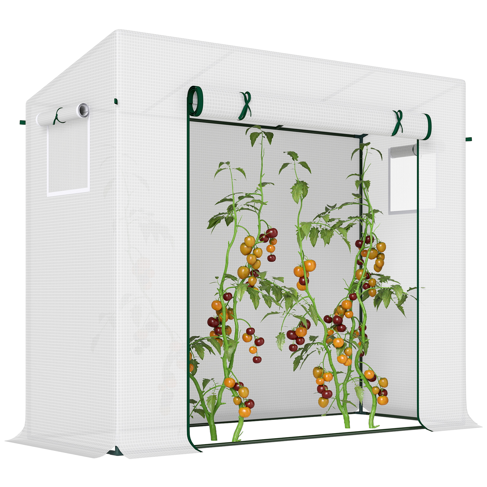 Gewächshaus mit Seitenfenster, aufrollbare Tür, winddicht, Stahlrahmen, Kunststoffplane, weiß, 200 x 76 x 168 cm