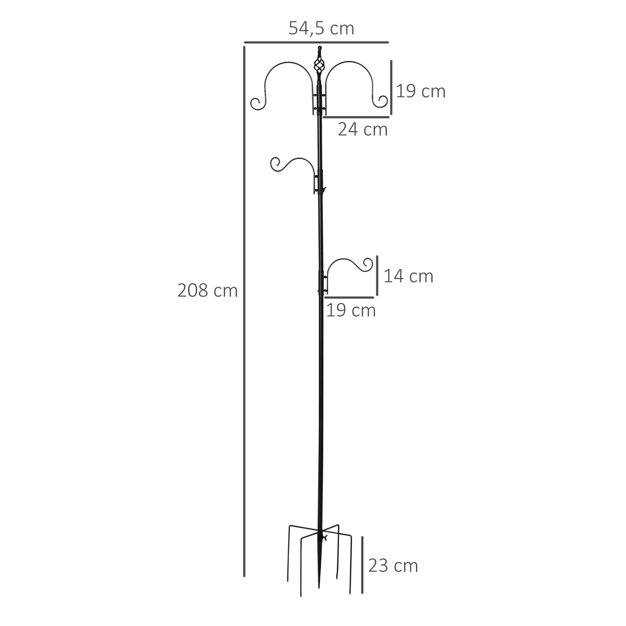 Vogelfutterstation, Outdoor-Futterspender, 4 Haken, Stahl, Schwarz