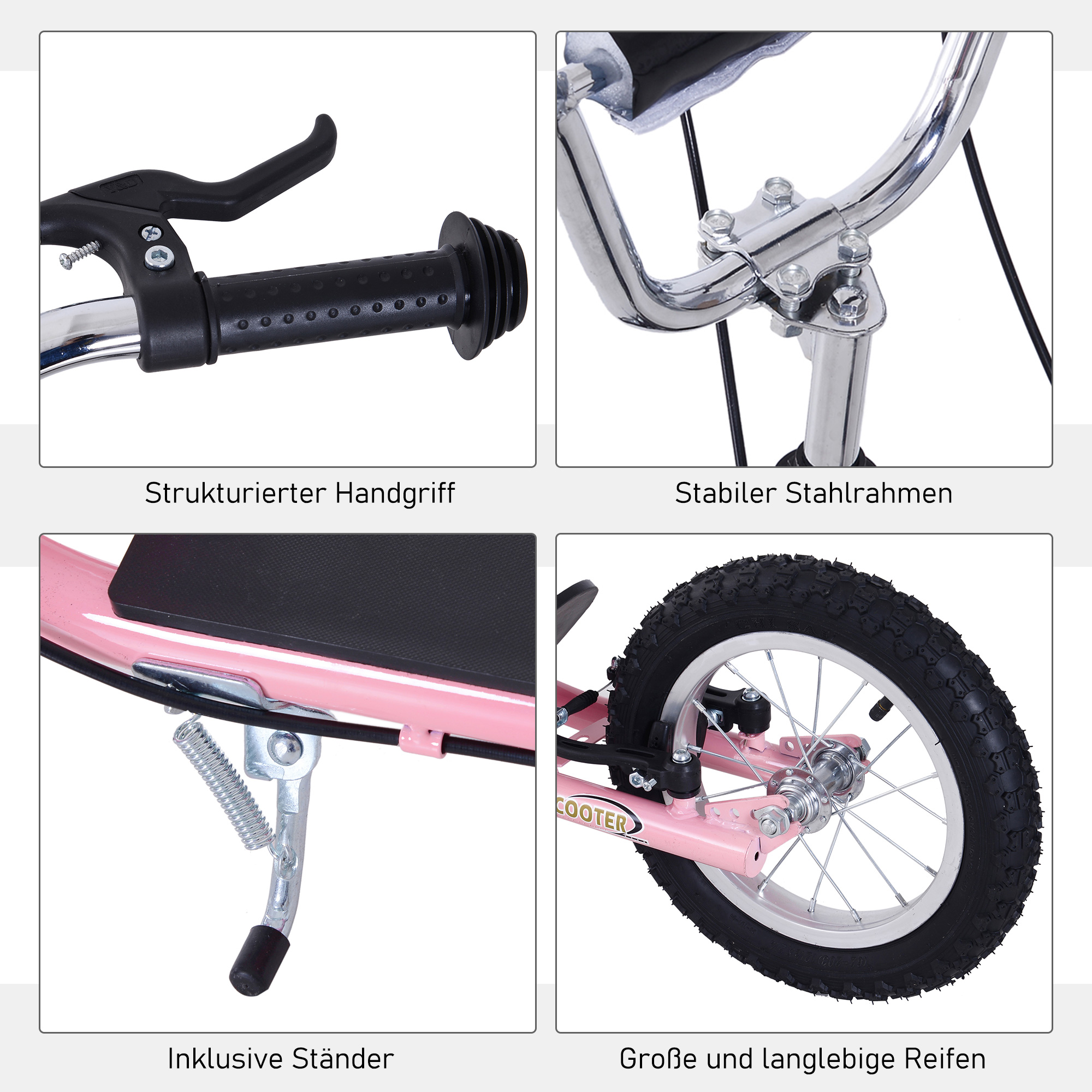Roller Kinderroller mit Luftreifen Handbremse, 16 Zoll Tretroller Höhenverstellbar Kickscooter für Jungen und Mädchen ab 5 Jahre Kickboard Cityroller Kinder Scooter Rosa