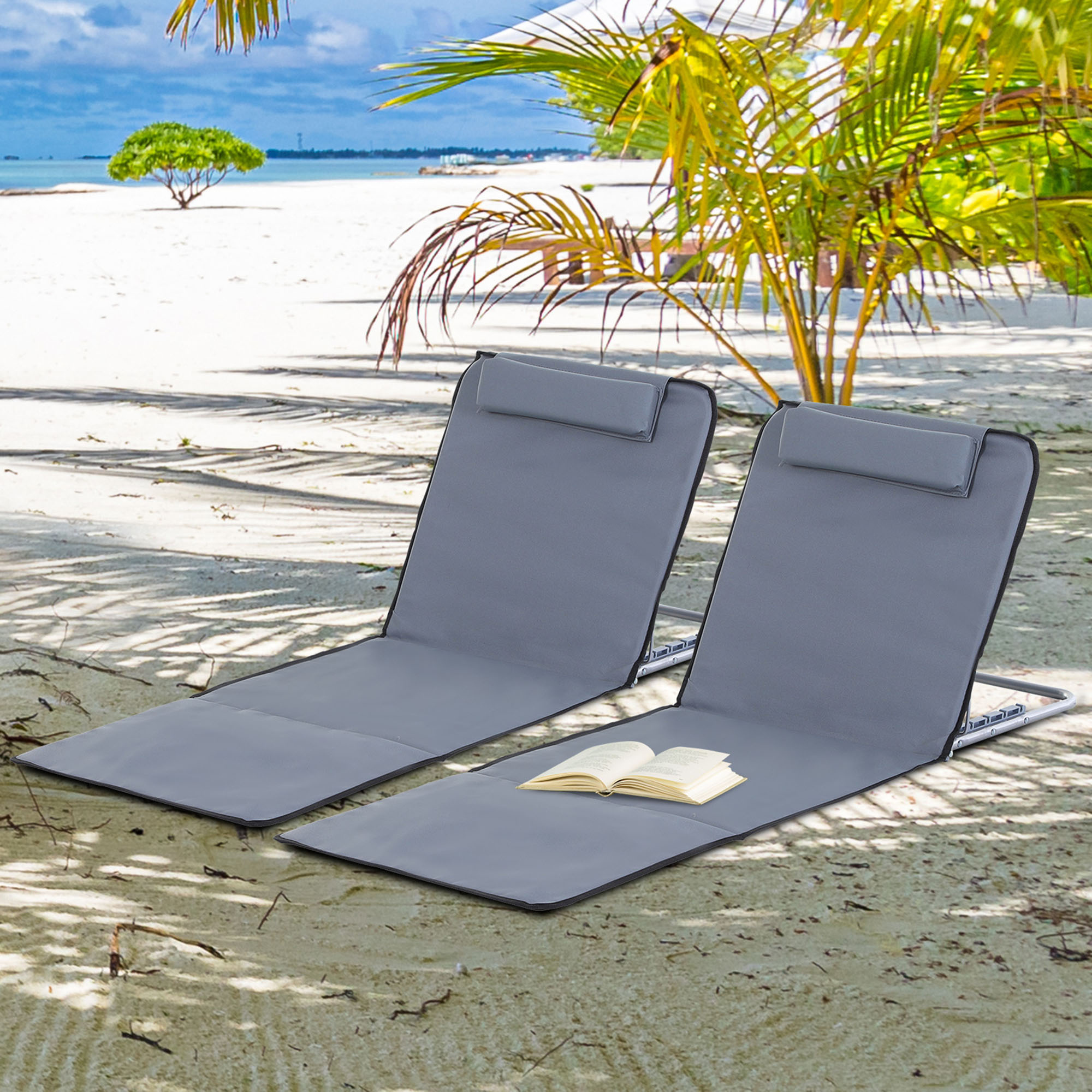 Sonnenliege klappbar Gartenliege mit Kopfkissen Liegestuhl mit 5-Fach verstellbare Rückenlehne Strandliege mit Tragetasche Gartenstuhl für Garten Urlaub Outdoor Strand Pool, Grau